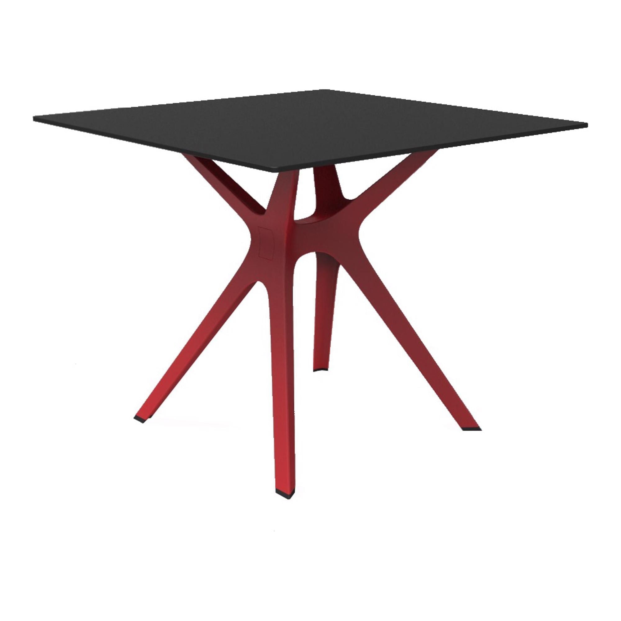 Vierkante tafel 90x90 rood voet zwart blad
