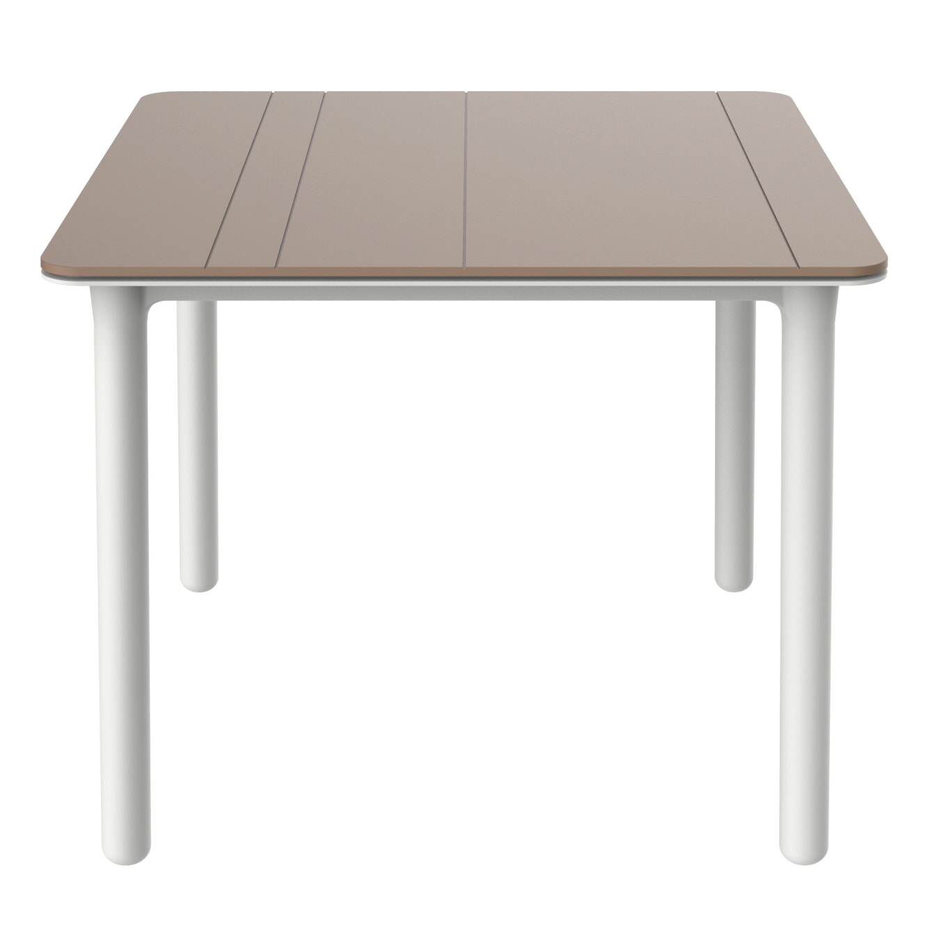 Noa vierkante tafel 90x90 wit voet zandkleurplank