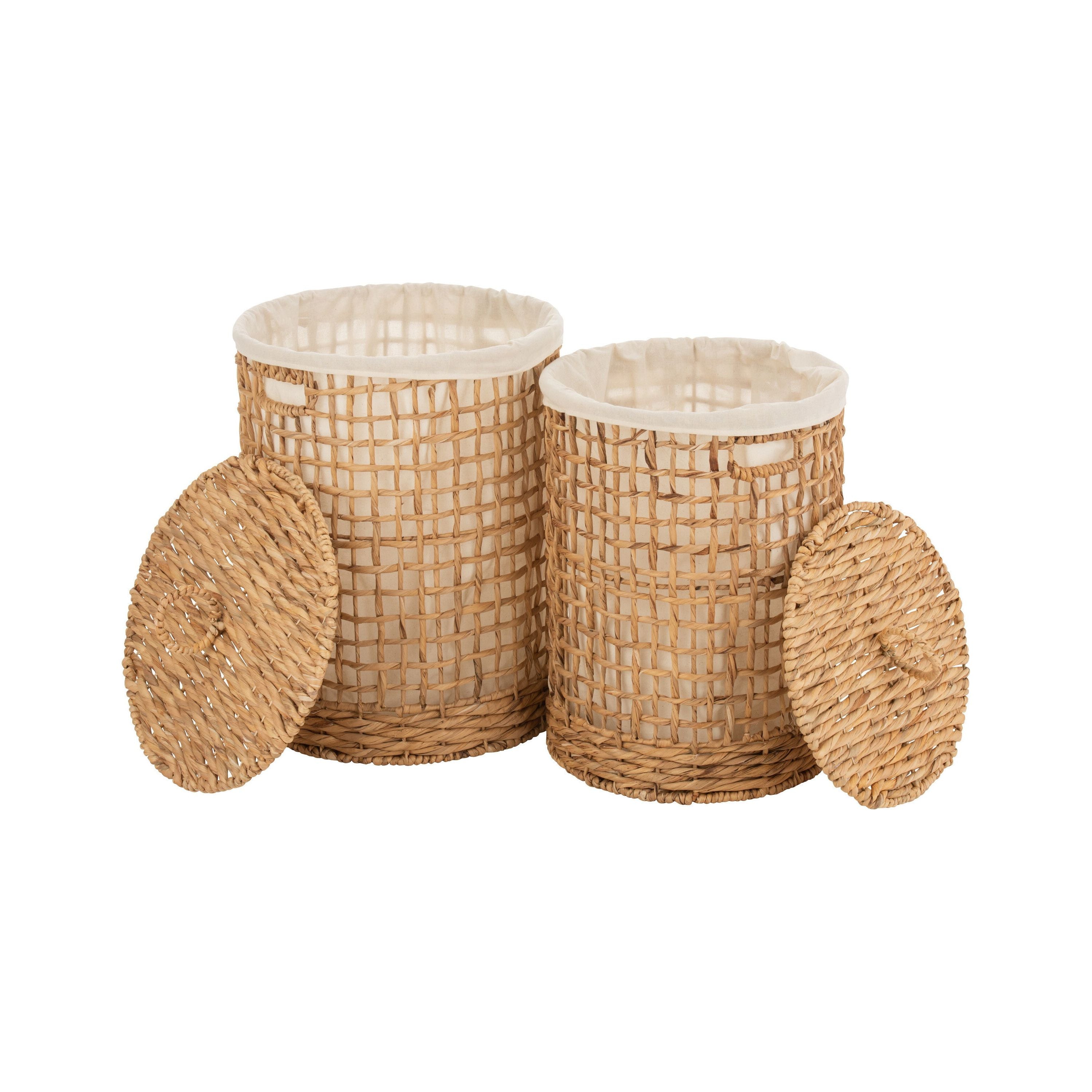 Baskets+lid Wax Water Hyacinth Natural