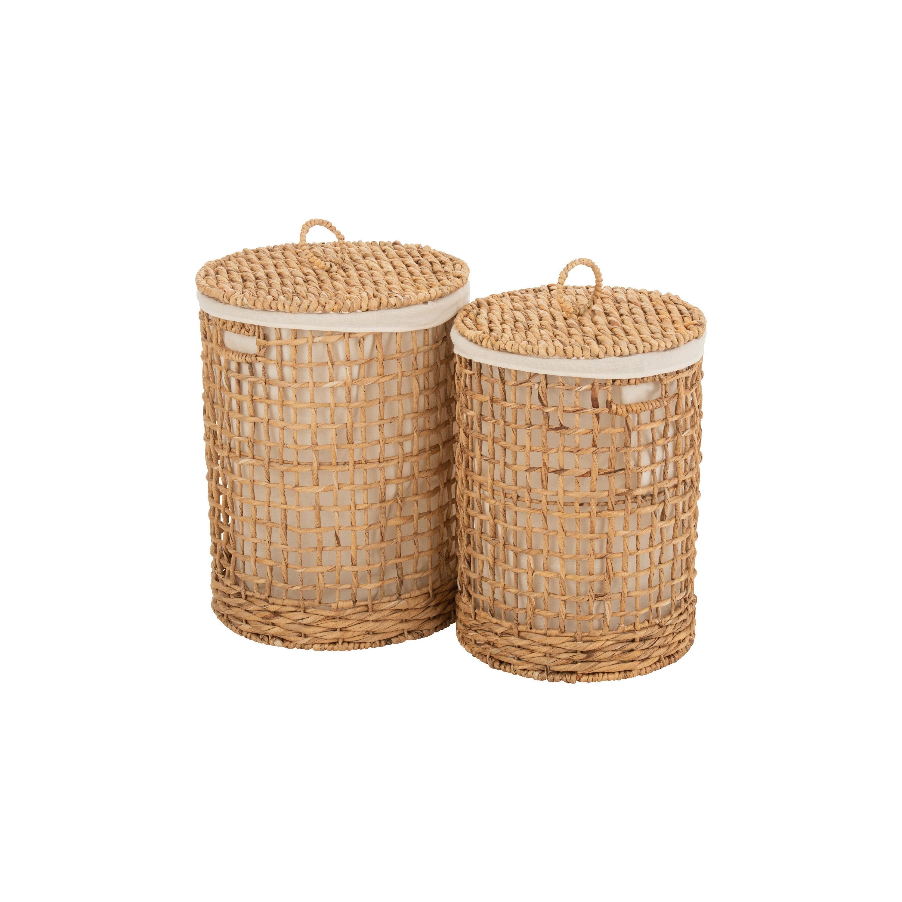 Baskets+lid Wax Water Hyacinth Natural