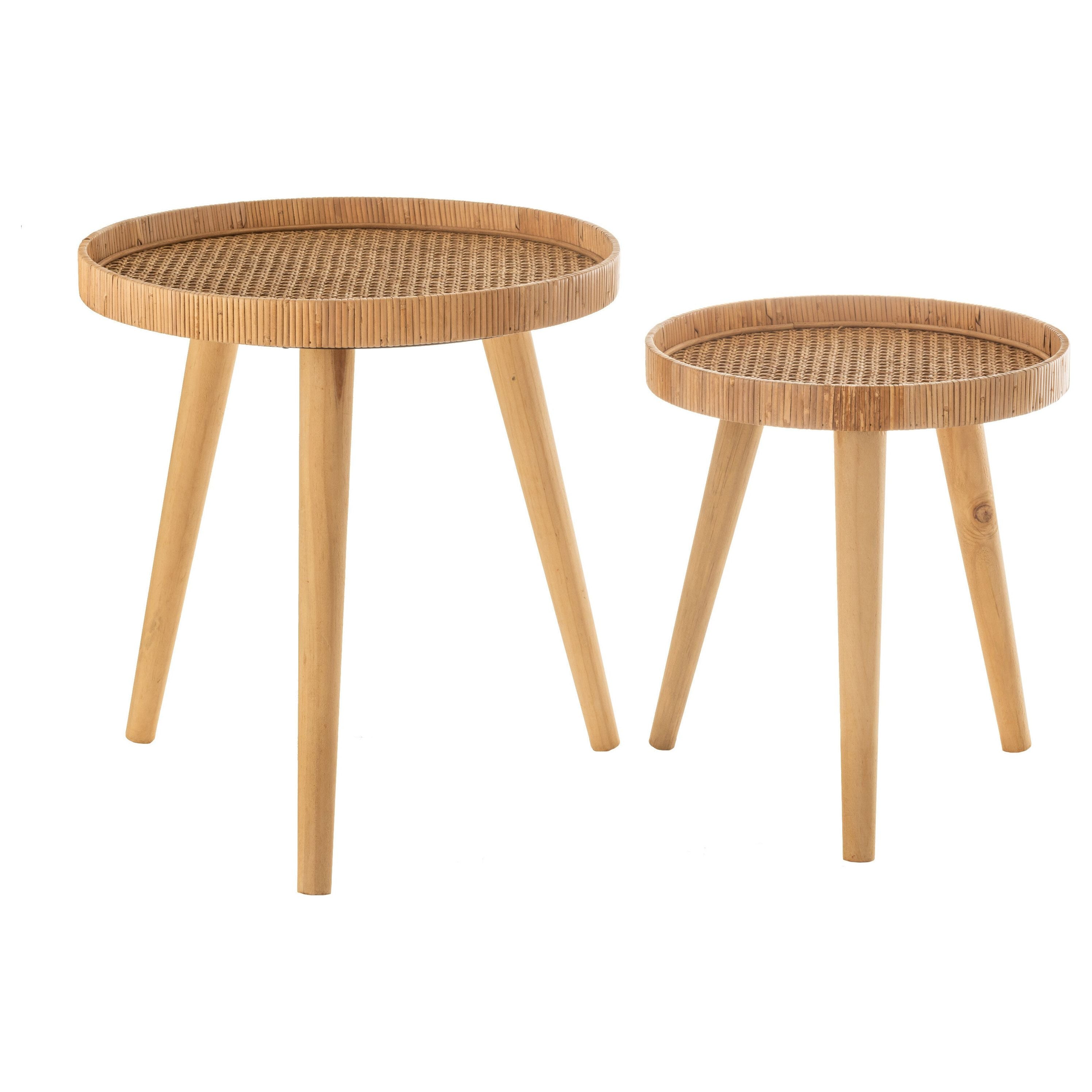 Side Tables Round Tripod Rattan Natural