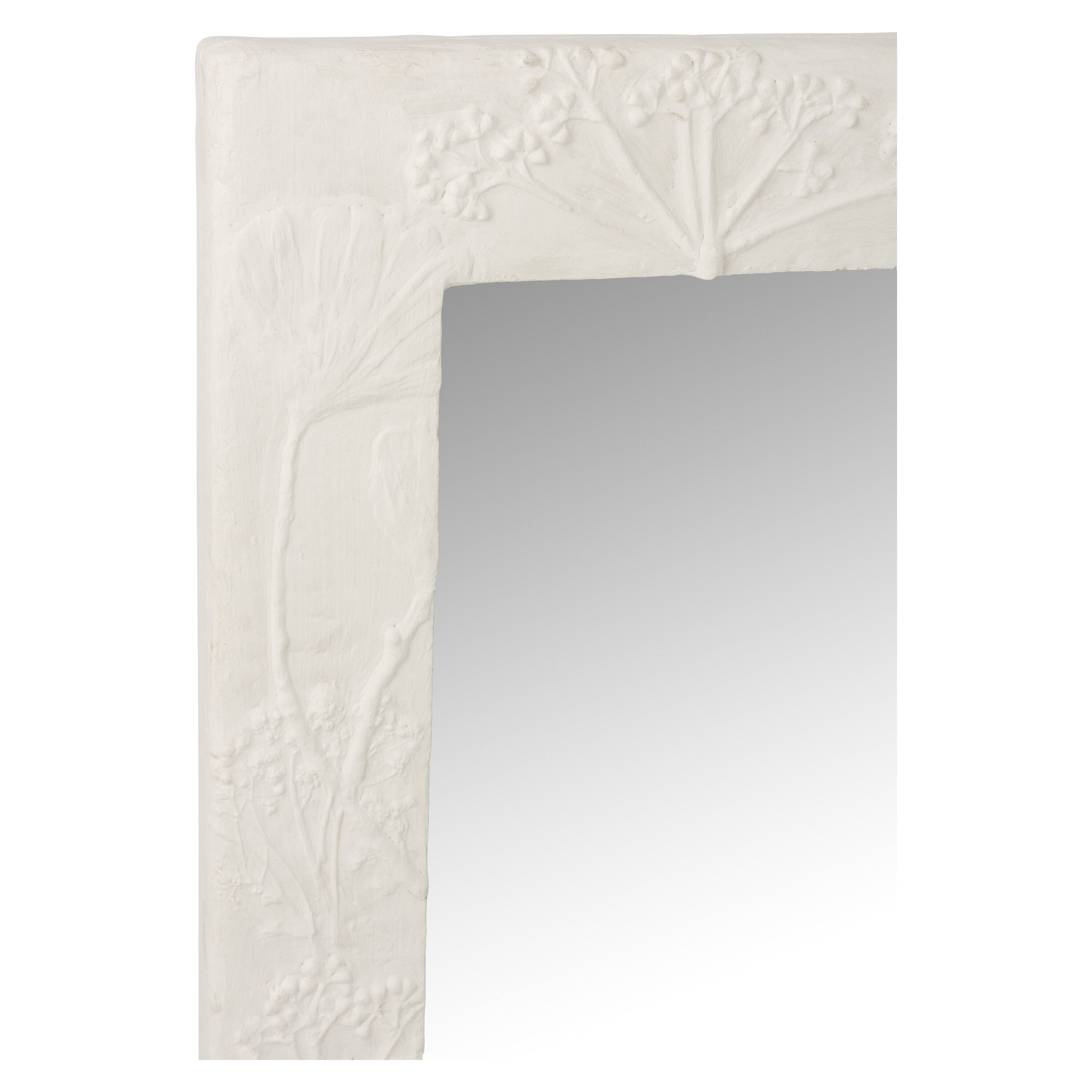 Mirror Rectangular Relief Flower Resine White Large