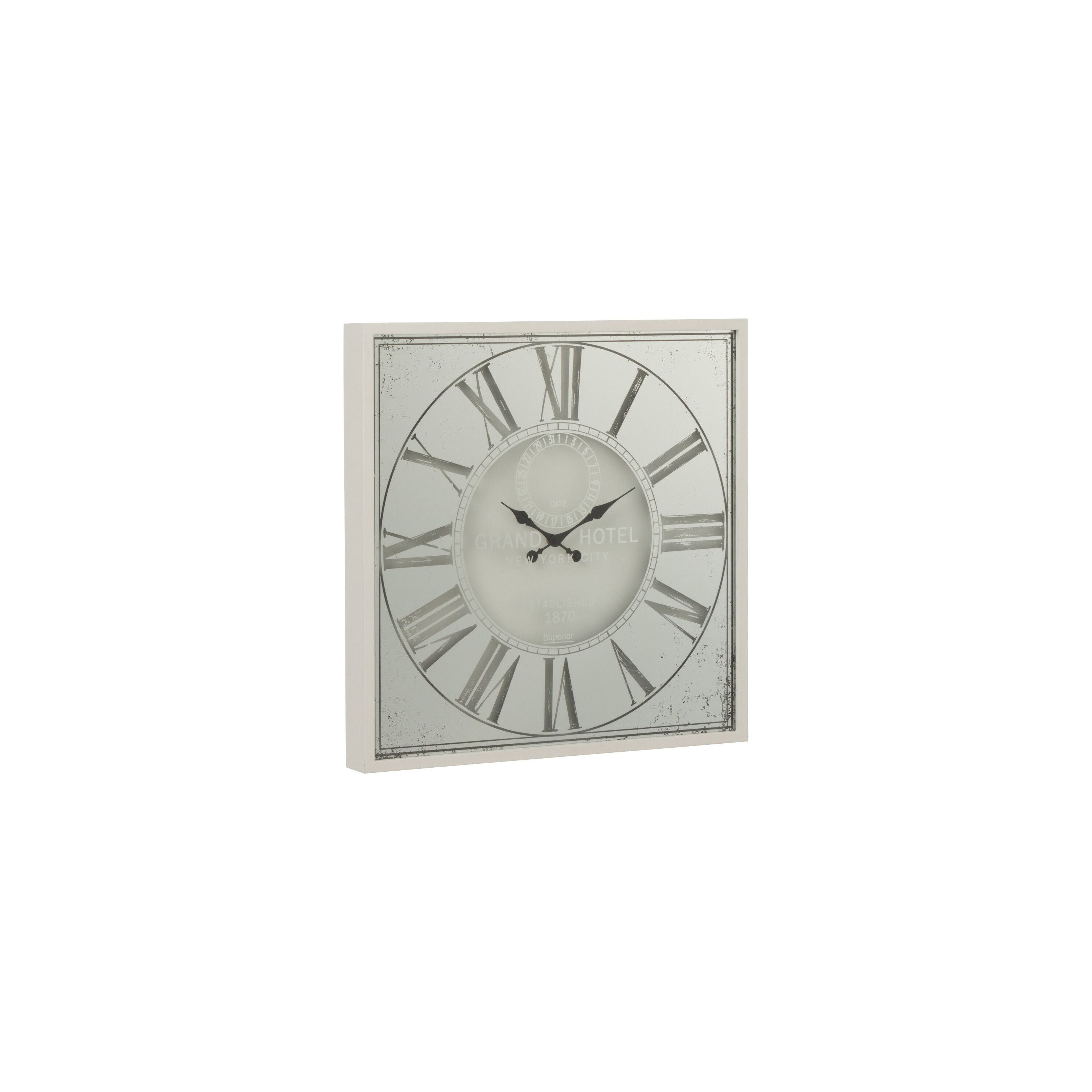 Clock Square Roman Numerals Mirror Metal White Small