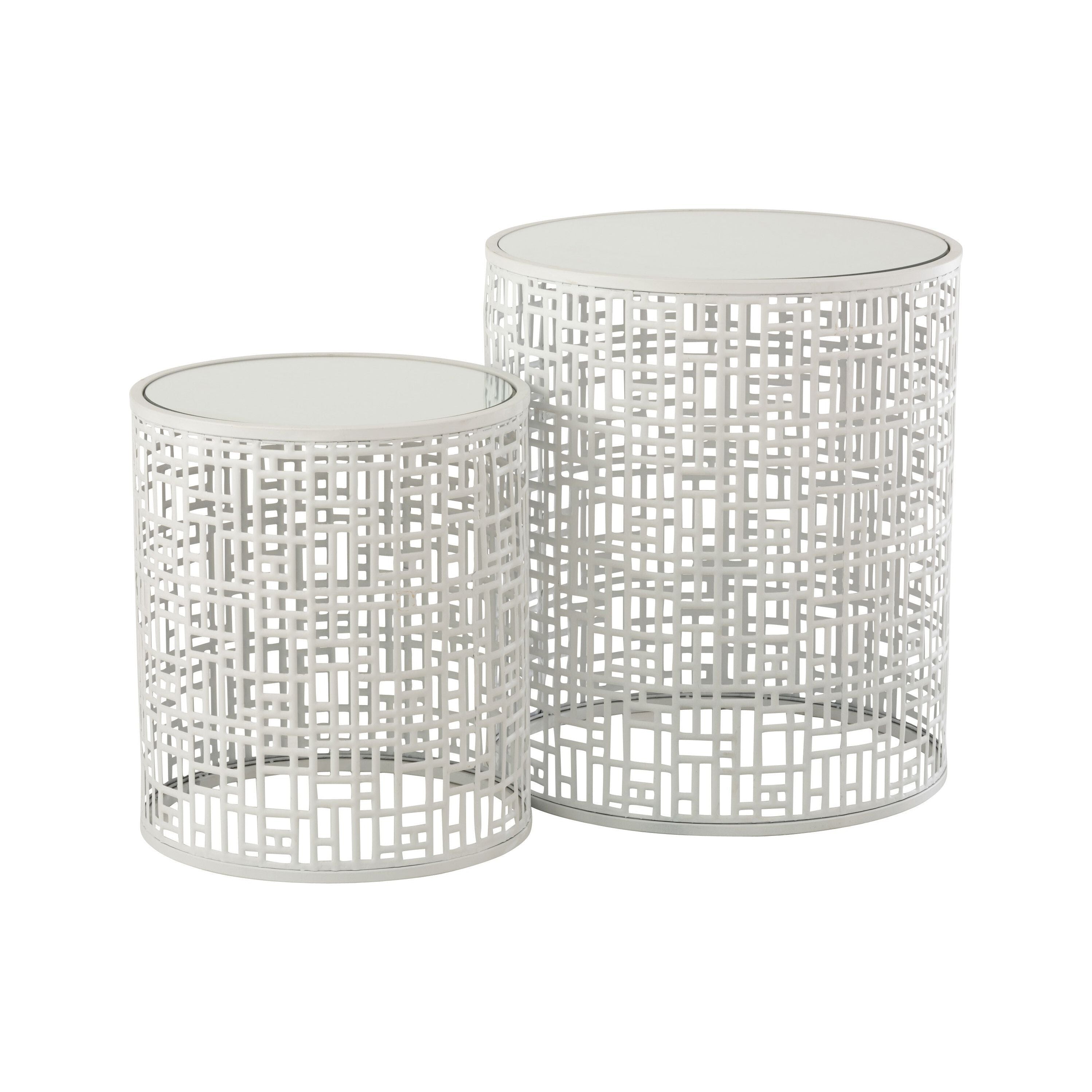 Set Of Two Side Tables Motif Metal/Mirror White