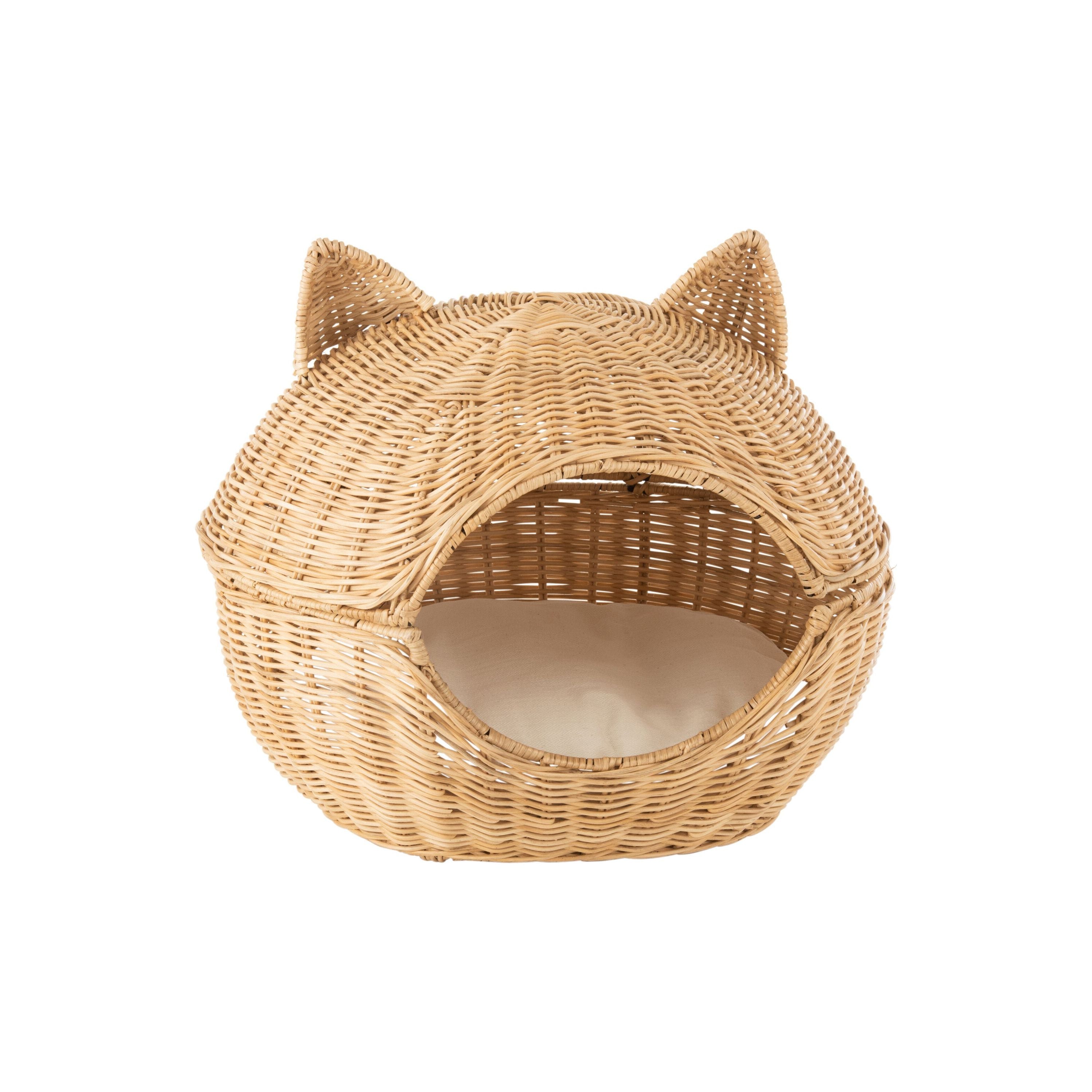 Cat basket + cushion Rattan Light Natural