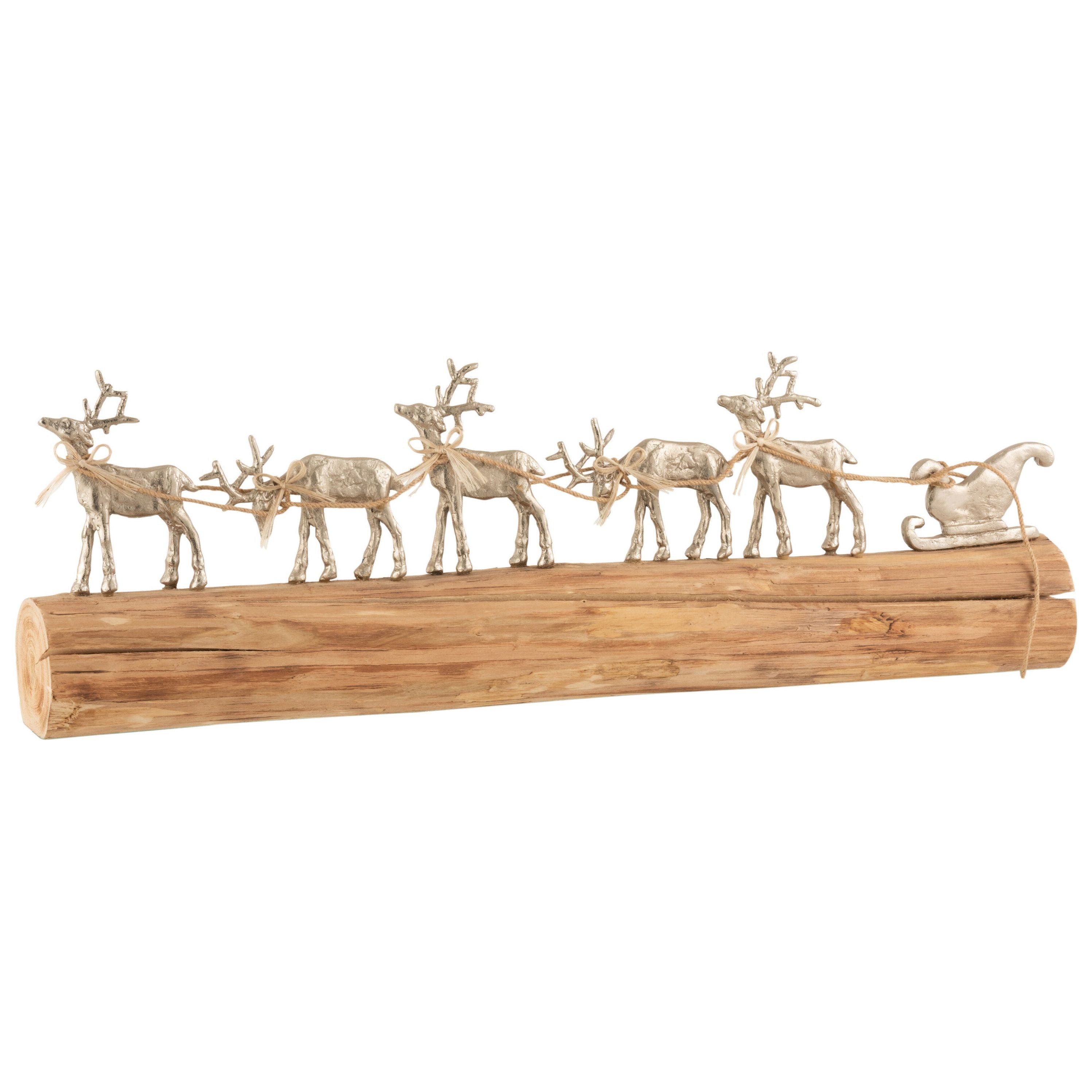 Figure Reindeer Sled Aluminum/mango Wood Natural/silver