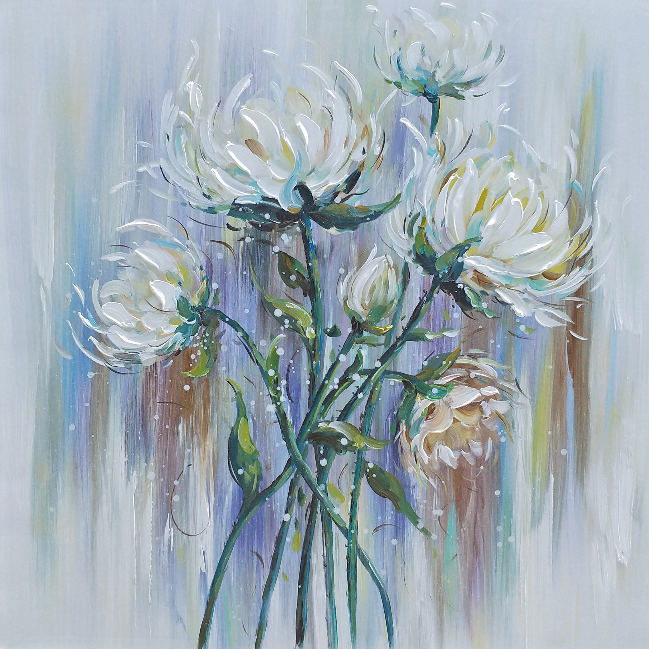 3D-metaalschilderij - Witte bloemen