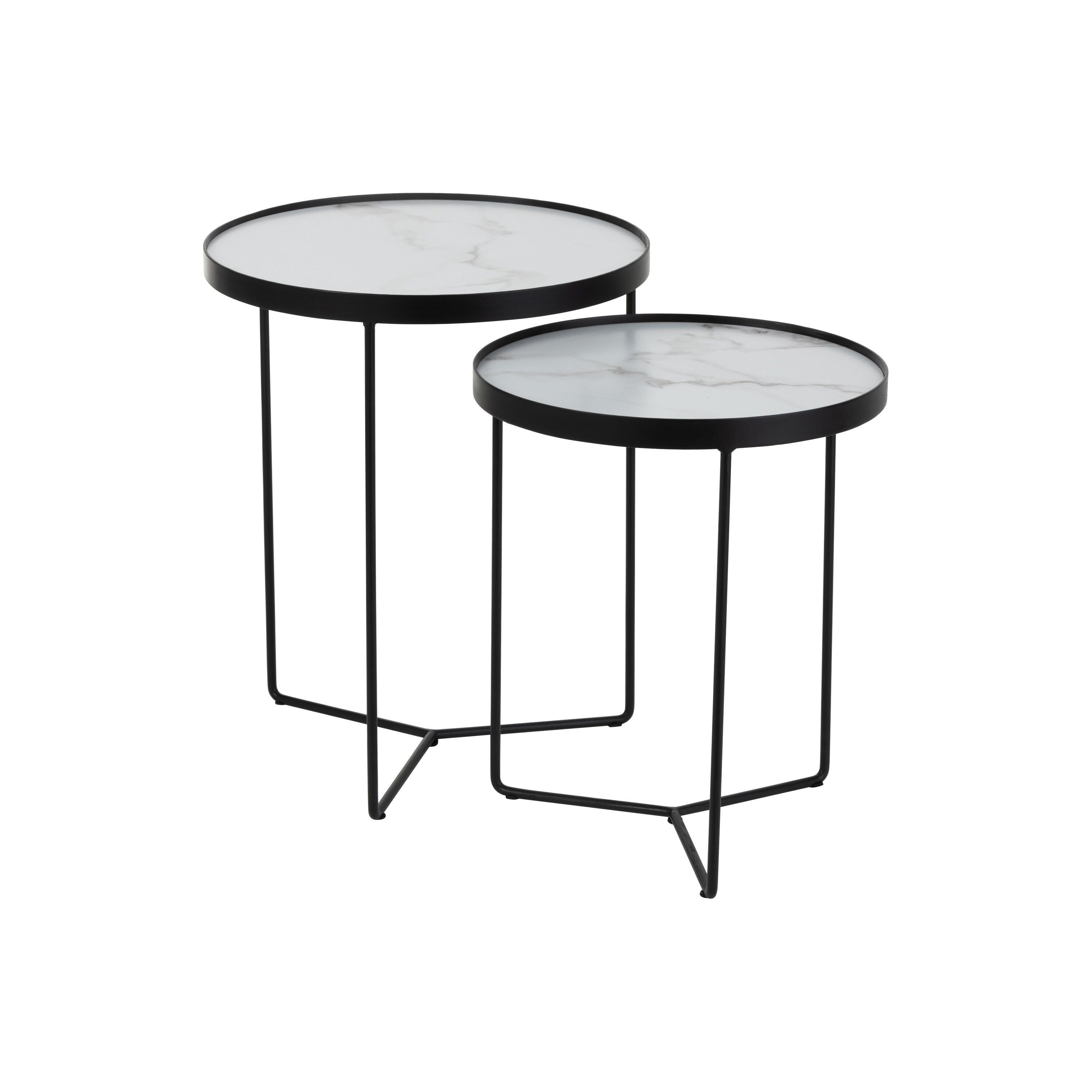 Side tables Round MDF/iron Black/white Marble