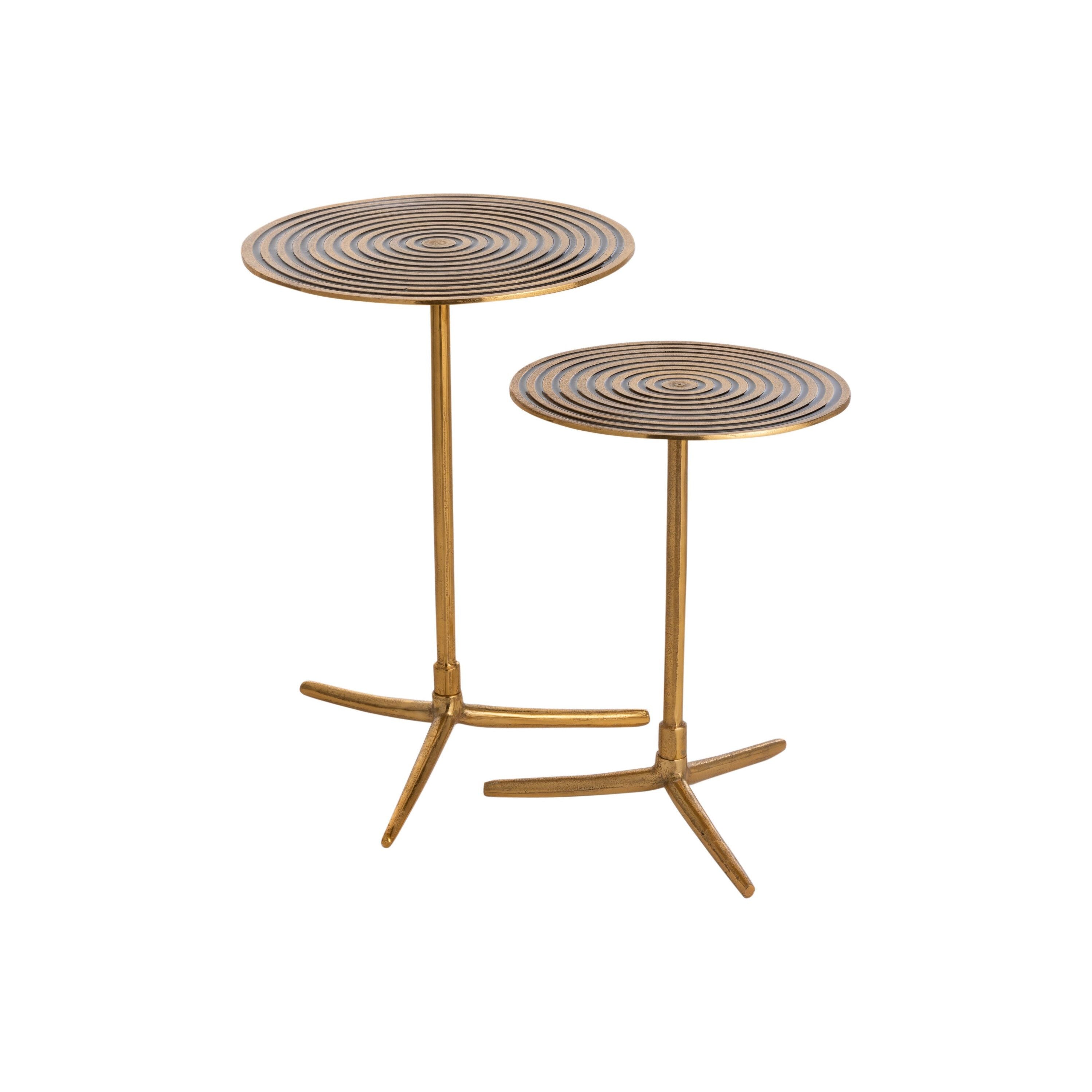 Set Of Two Side Tables Round Circles Aluminum Gold/black