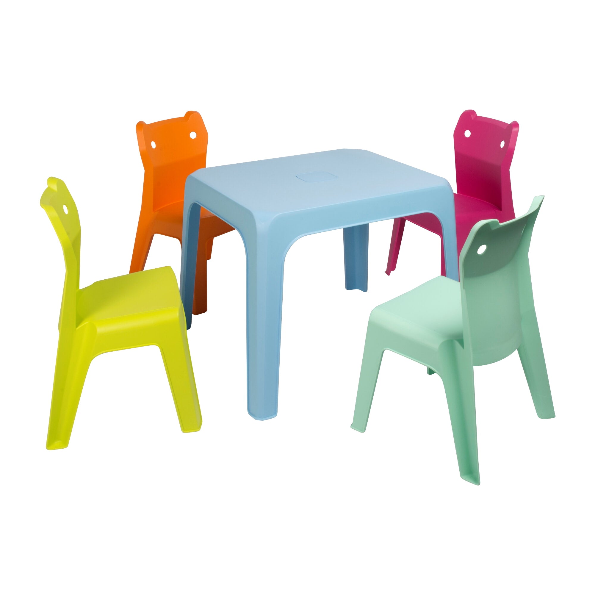 Garbar kinderstoel en tafel set 4+1 hemelsblauw oranje