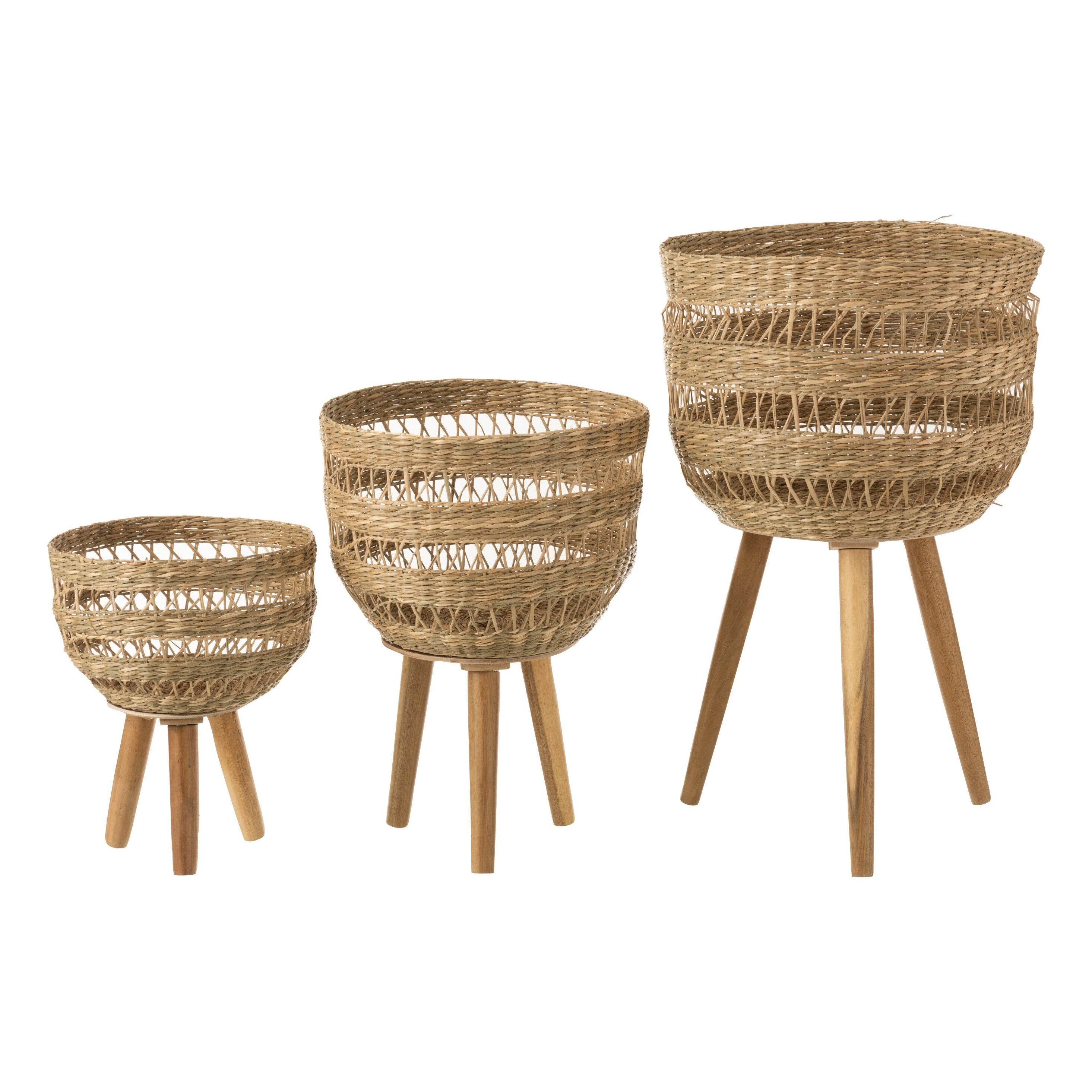 Baskets On Tripod Seagrass Natural