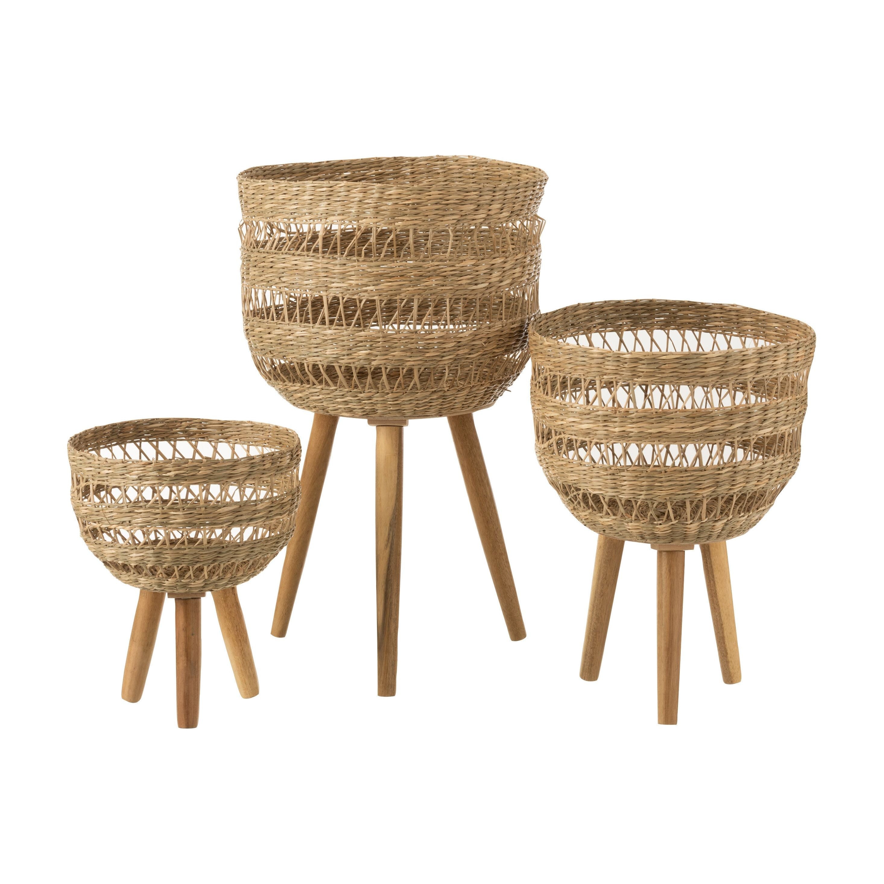 Baskets On Tripod Seagrass Natural