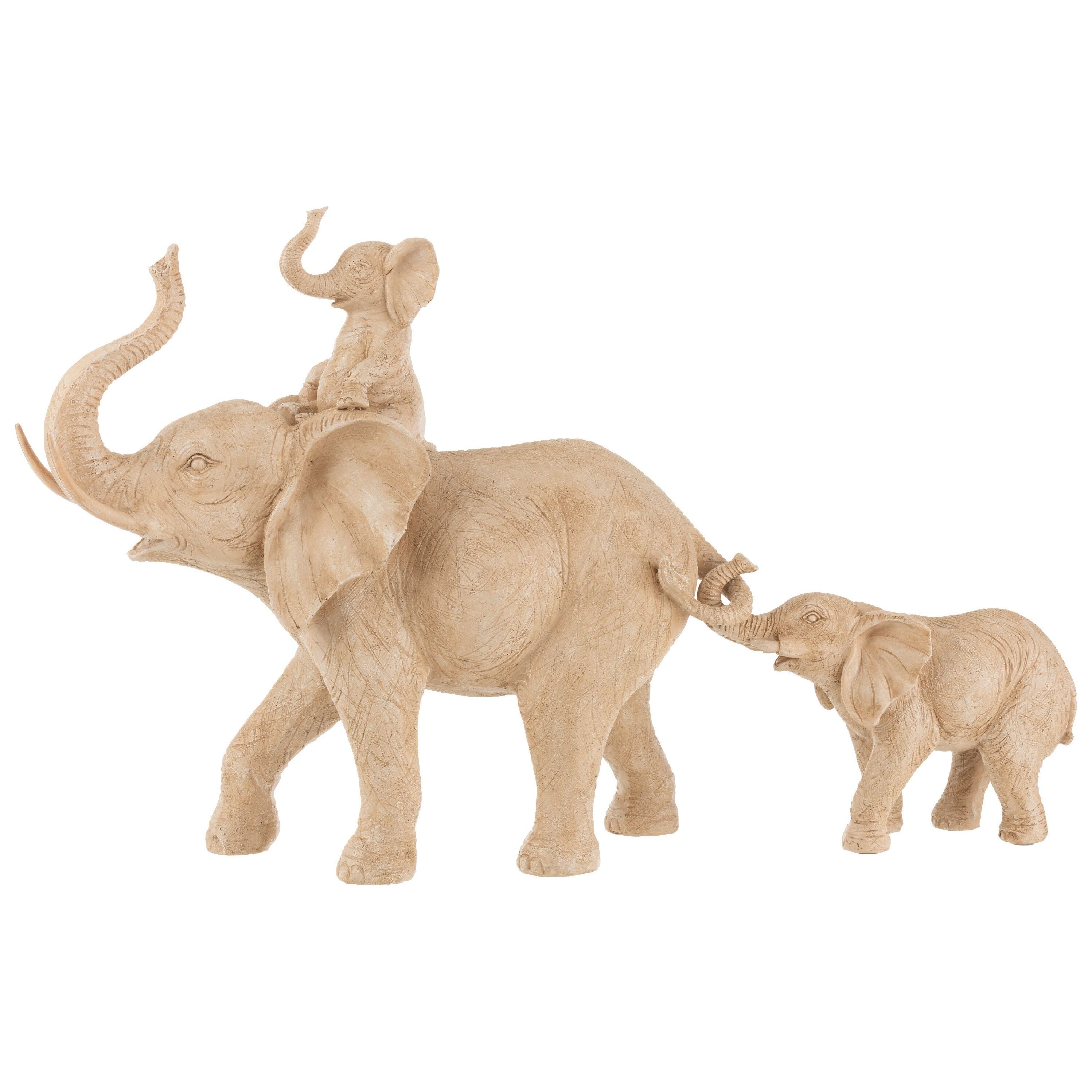 Elephant With Child On Back Poly Beige