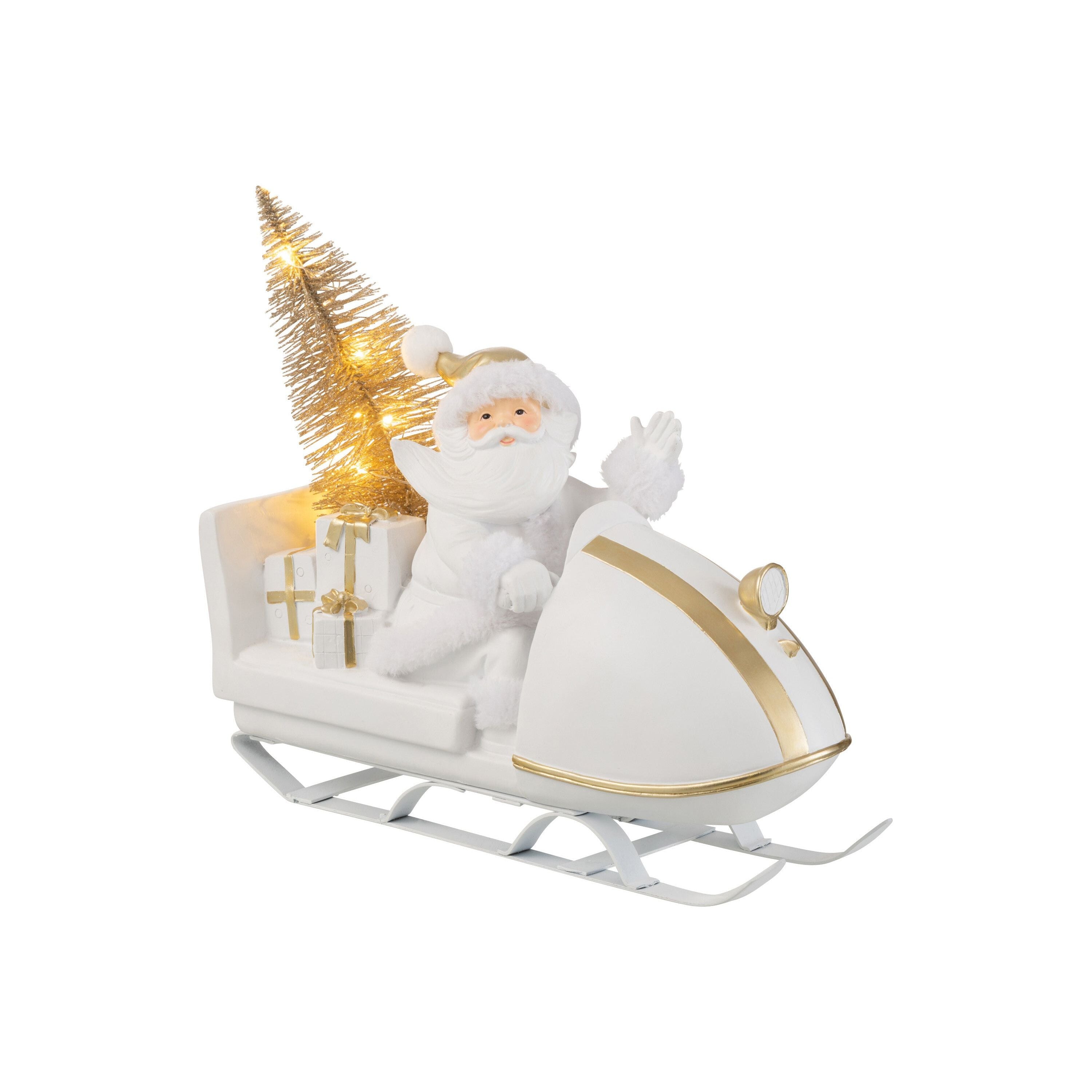 Santa Claus With Sled Poly White/gold