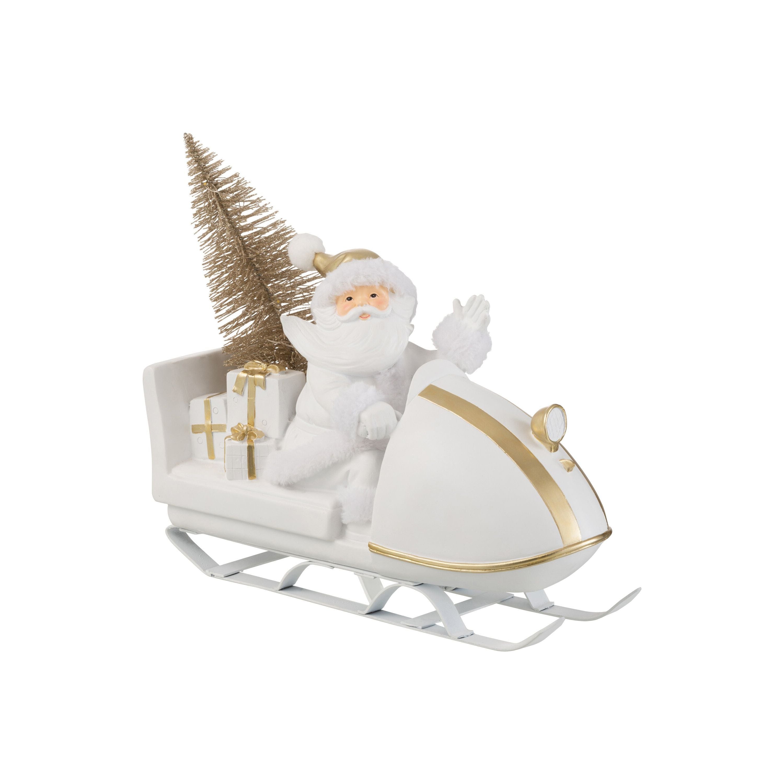 Santa Claus With Sled Poly White/gold