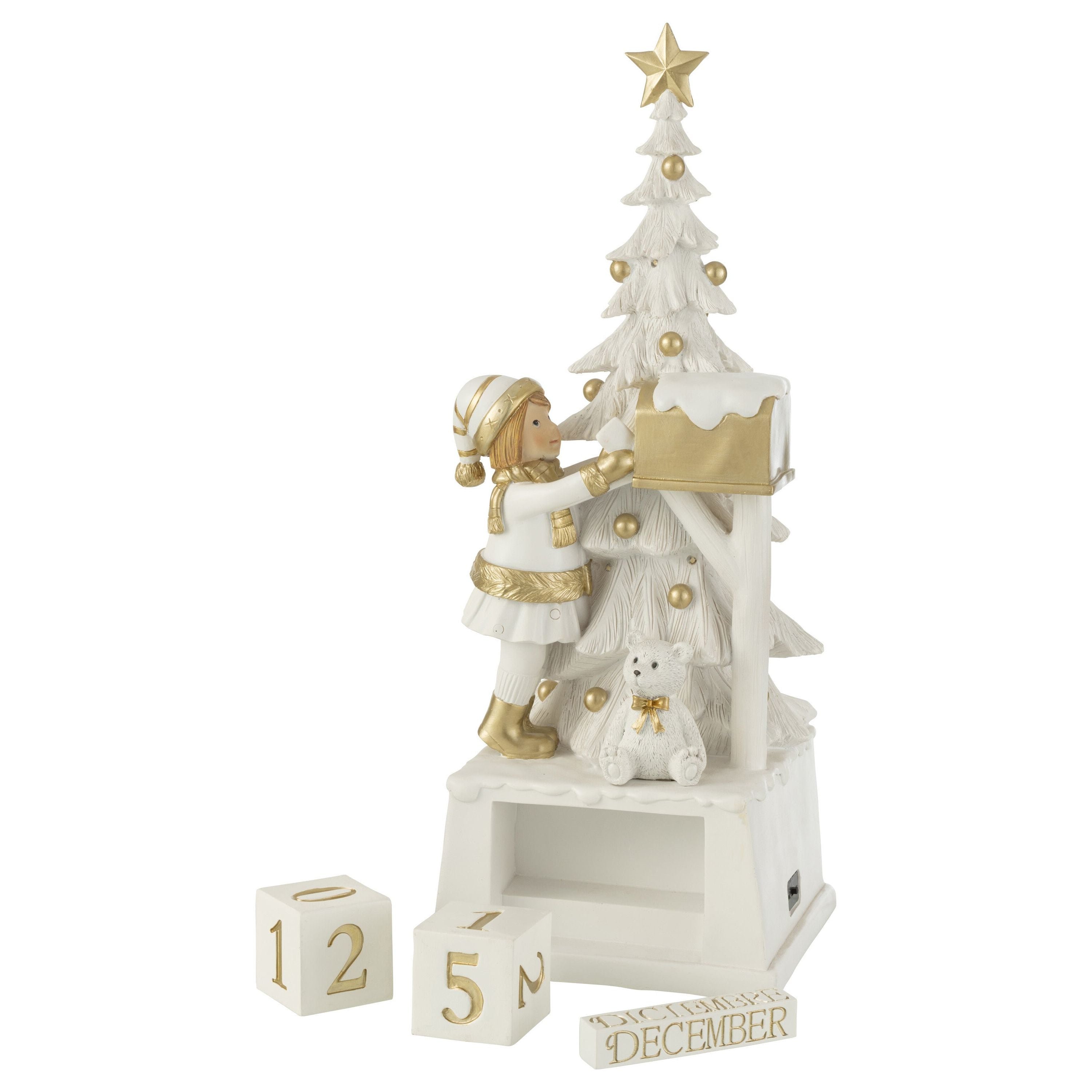 Calendar Christmas Tree Poly White/gold