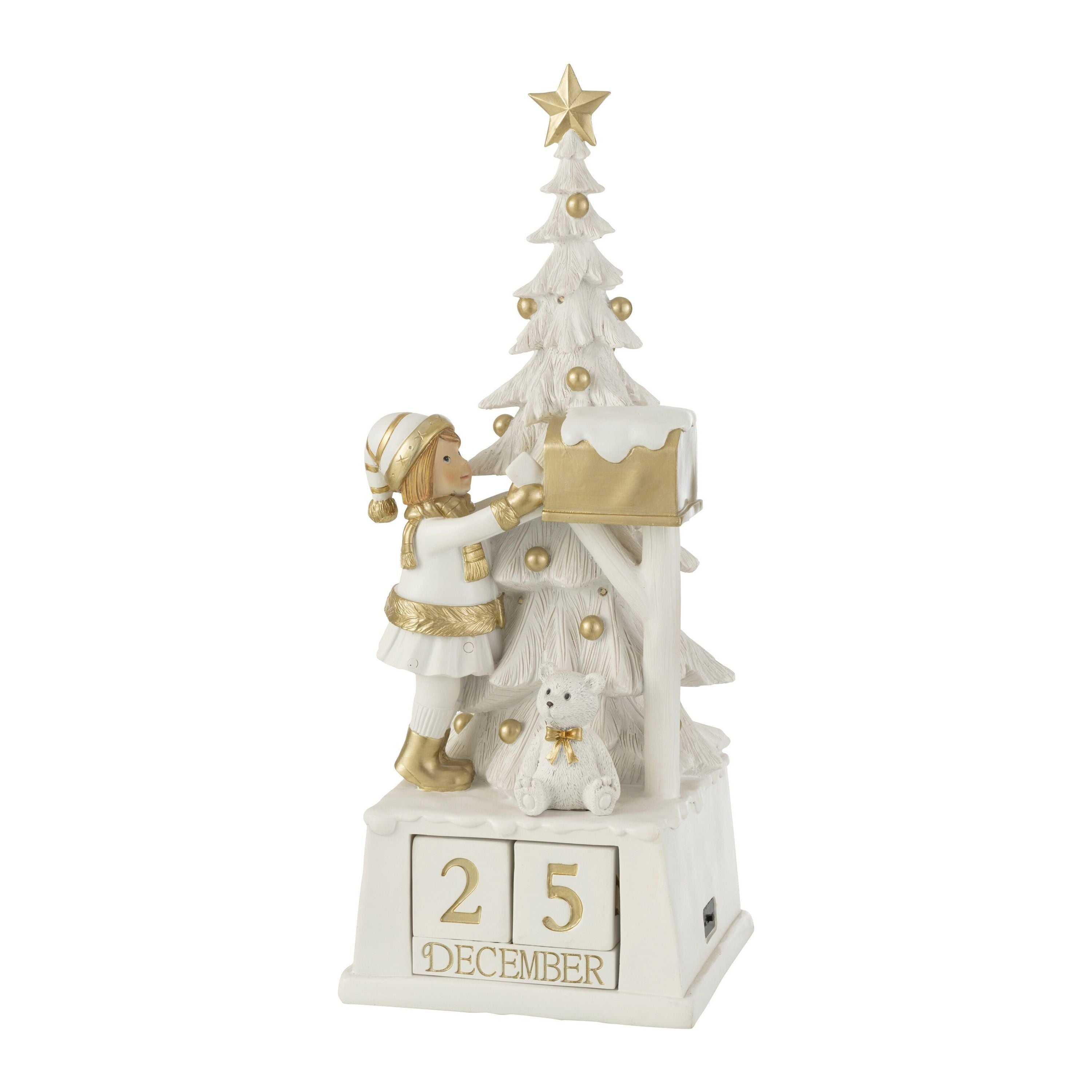 Kalender Kerstboom Poly Wit/goud