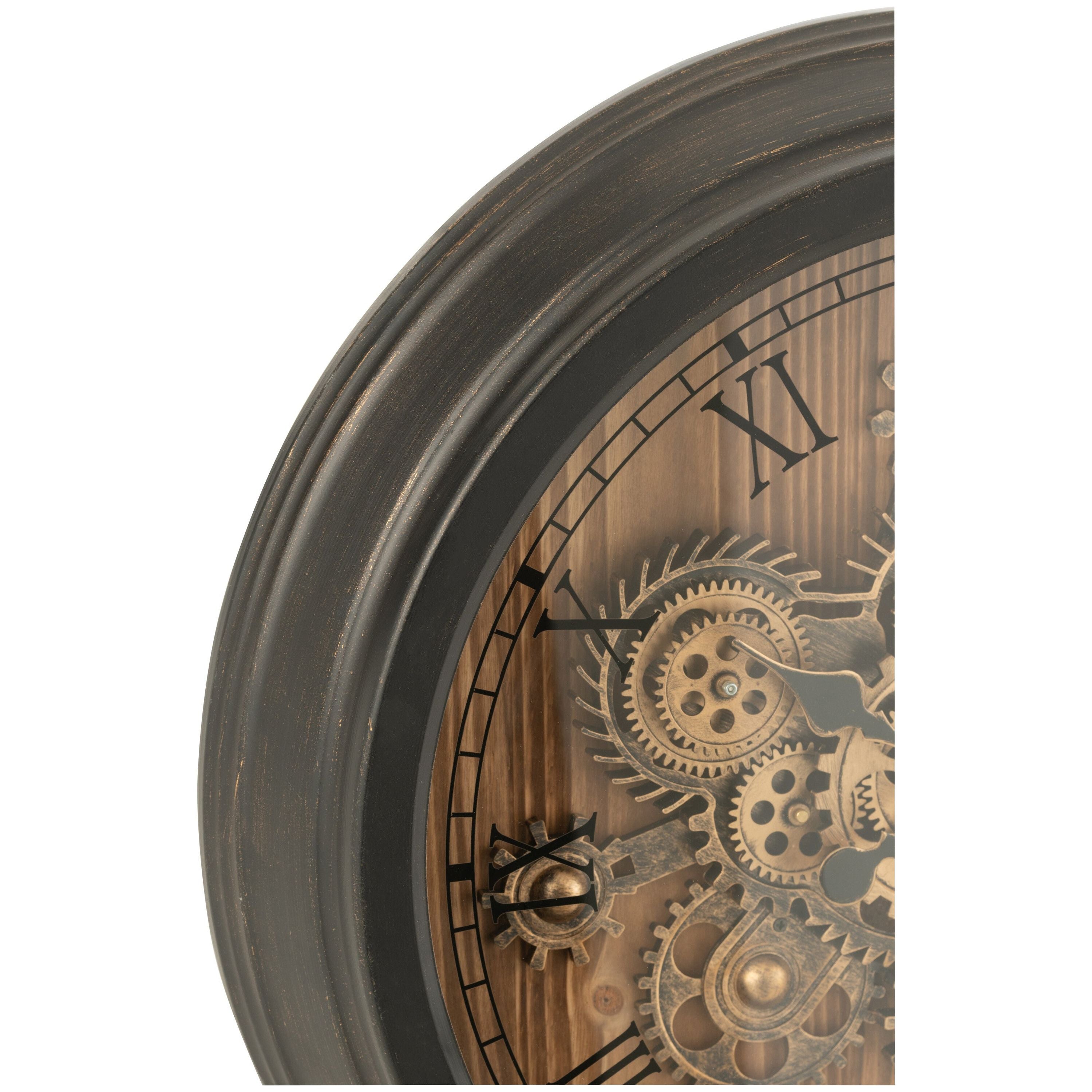 Clock Round Roman Numerals Gears Metal Black Small