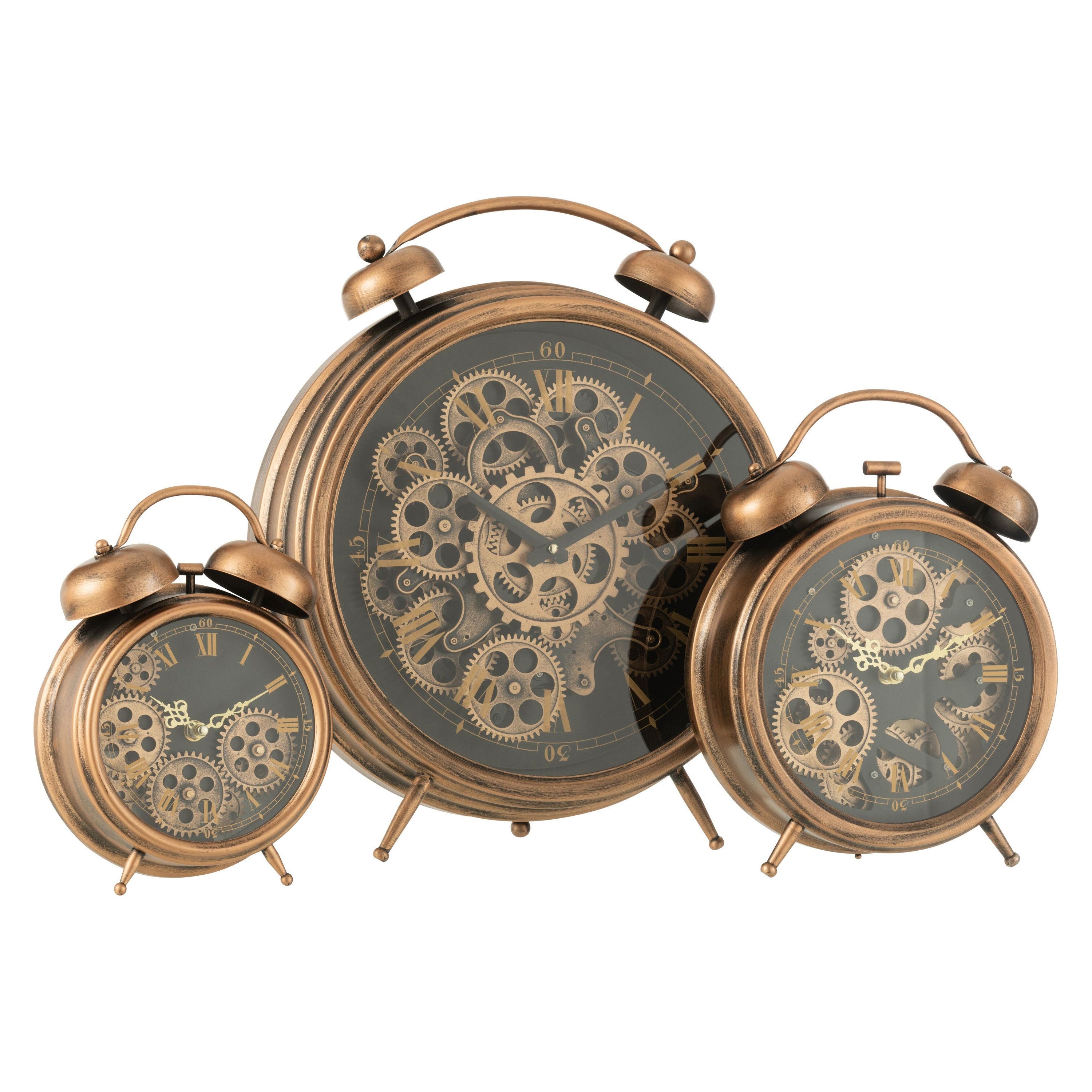 Clock Alarm Clock Roman Numerals Gears Metal Copper Large