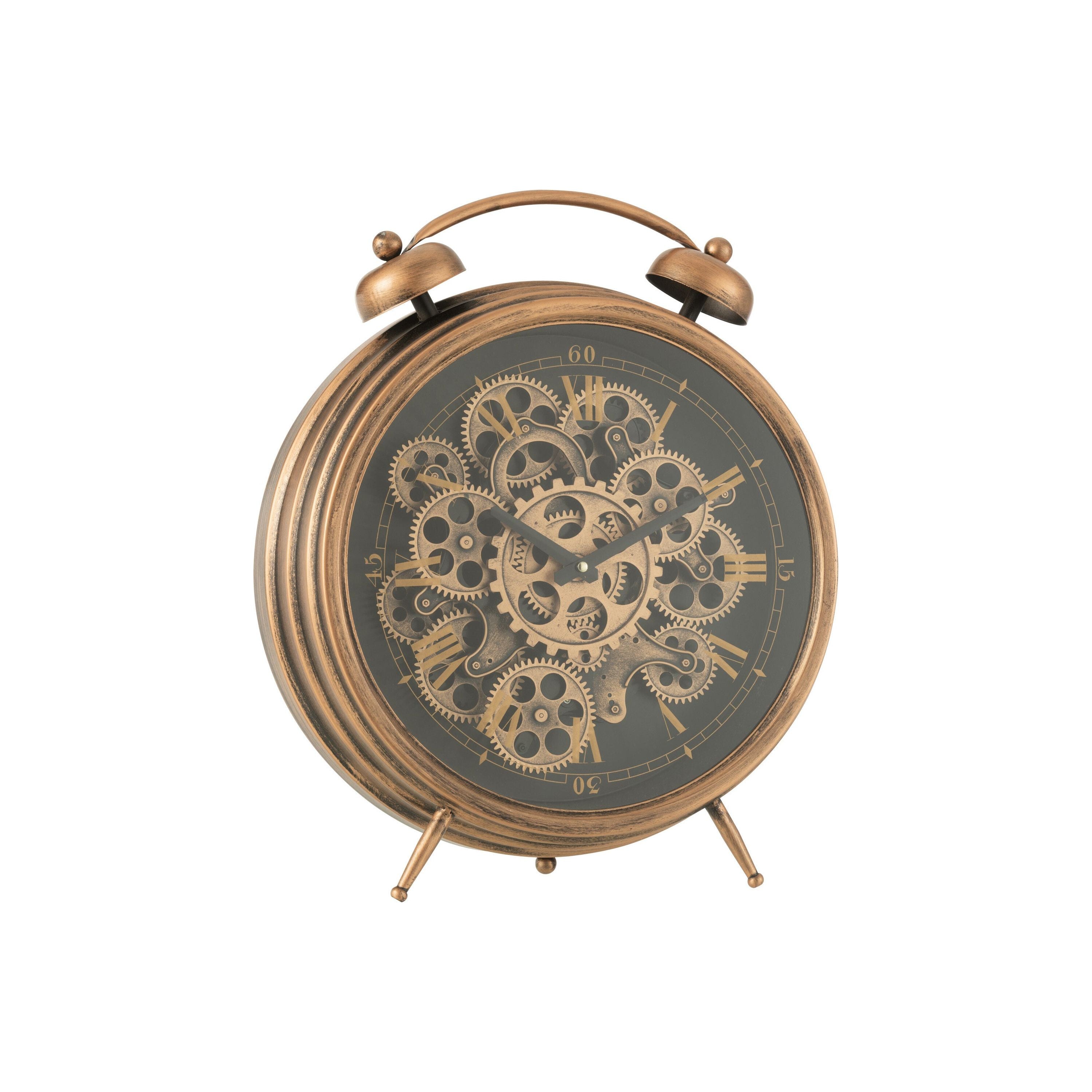 Clock Alarm Clock Roman Numerals Gears Metal Copper Large