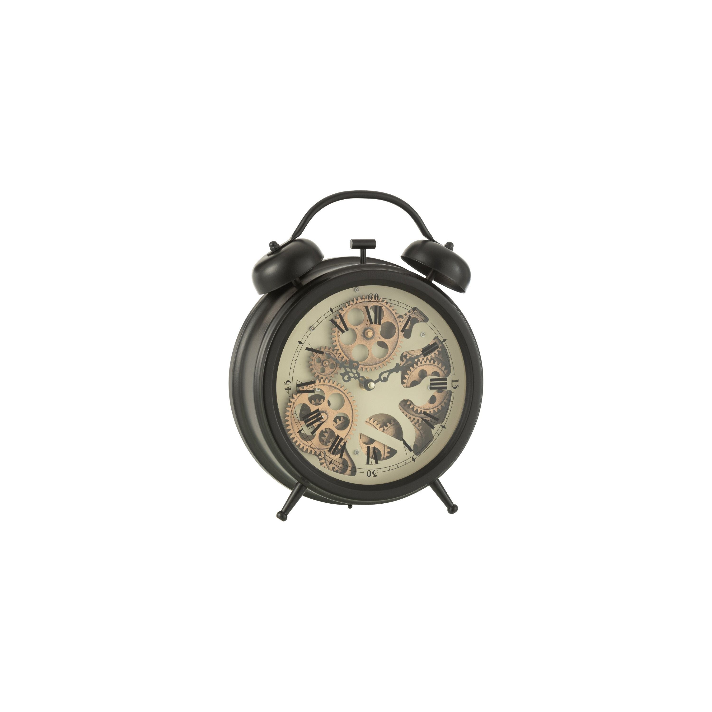 Clock Alarm Clock Roman Numerals Gears Metal Black Medium