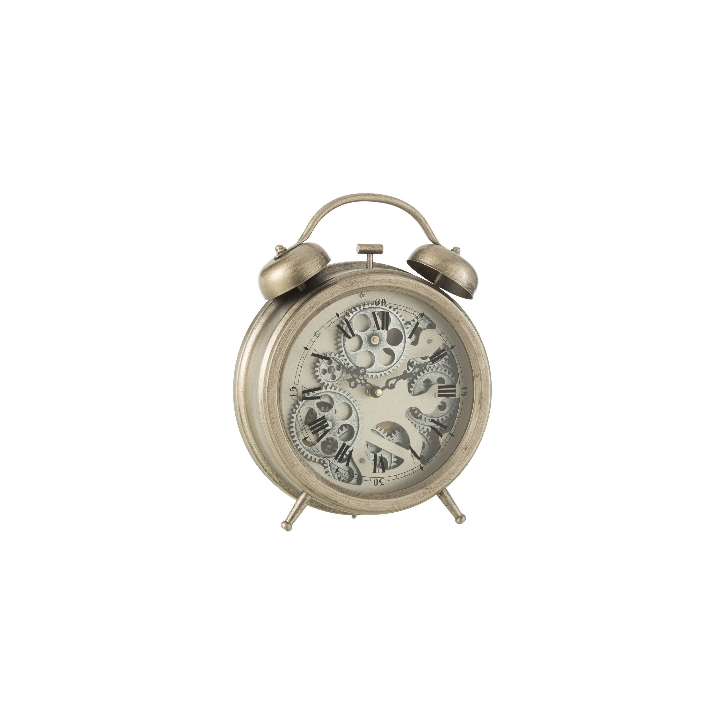 Clock Alarm Clock Roman Numerals Gears Metal Silver Medium