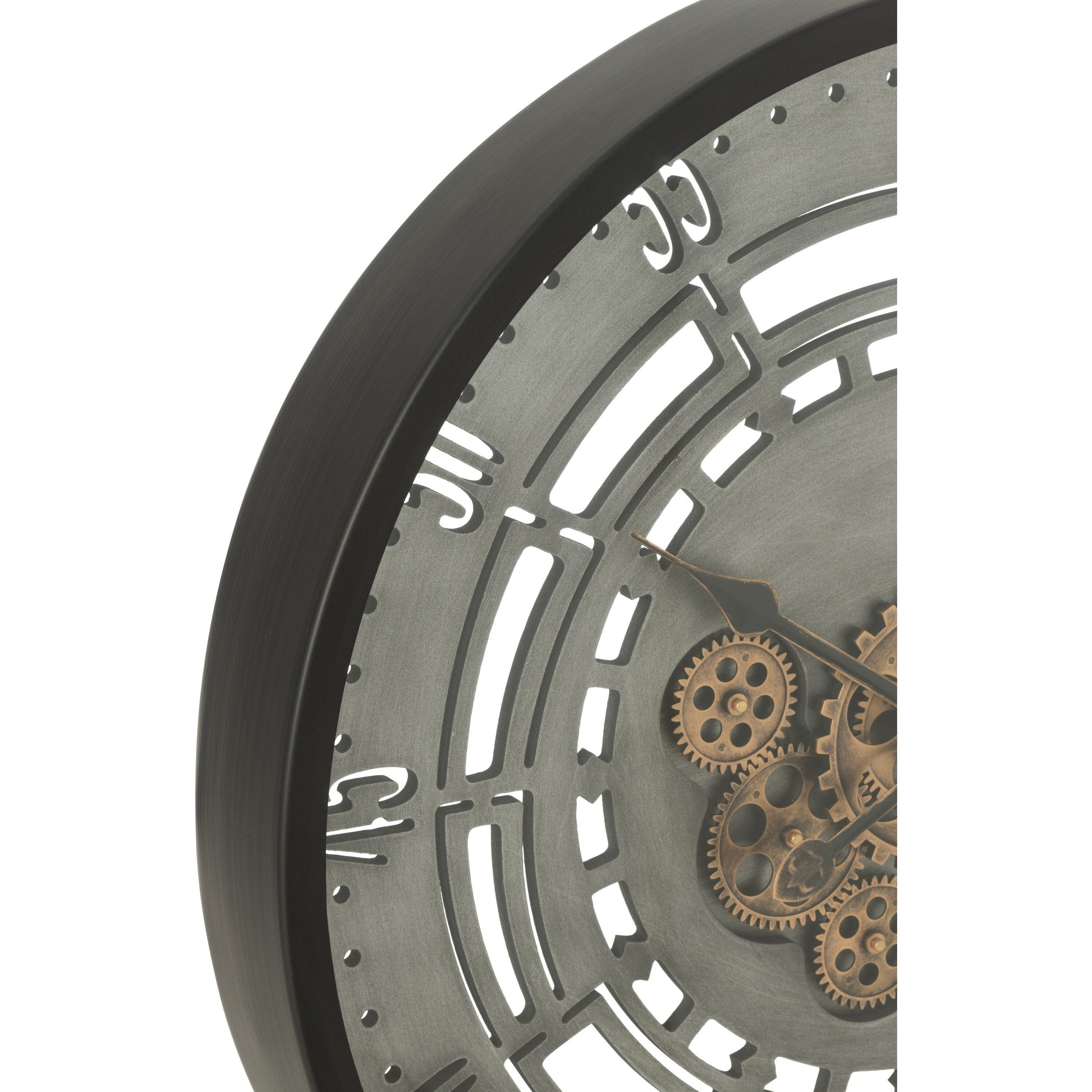 Clock Round Seconds Gears Metal Black/Gray Small