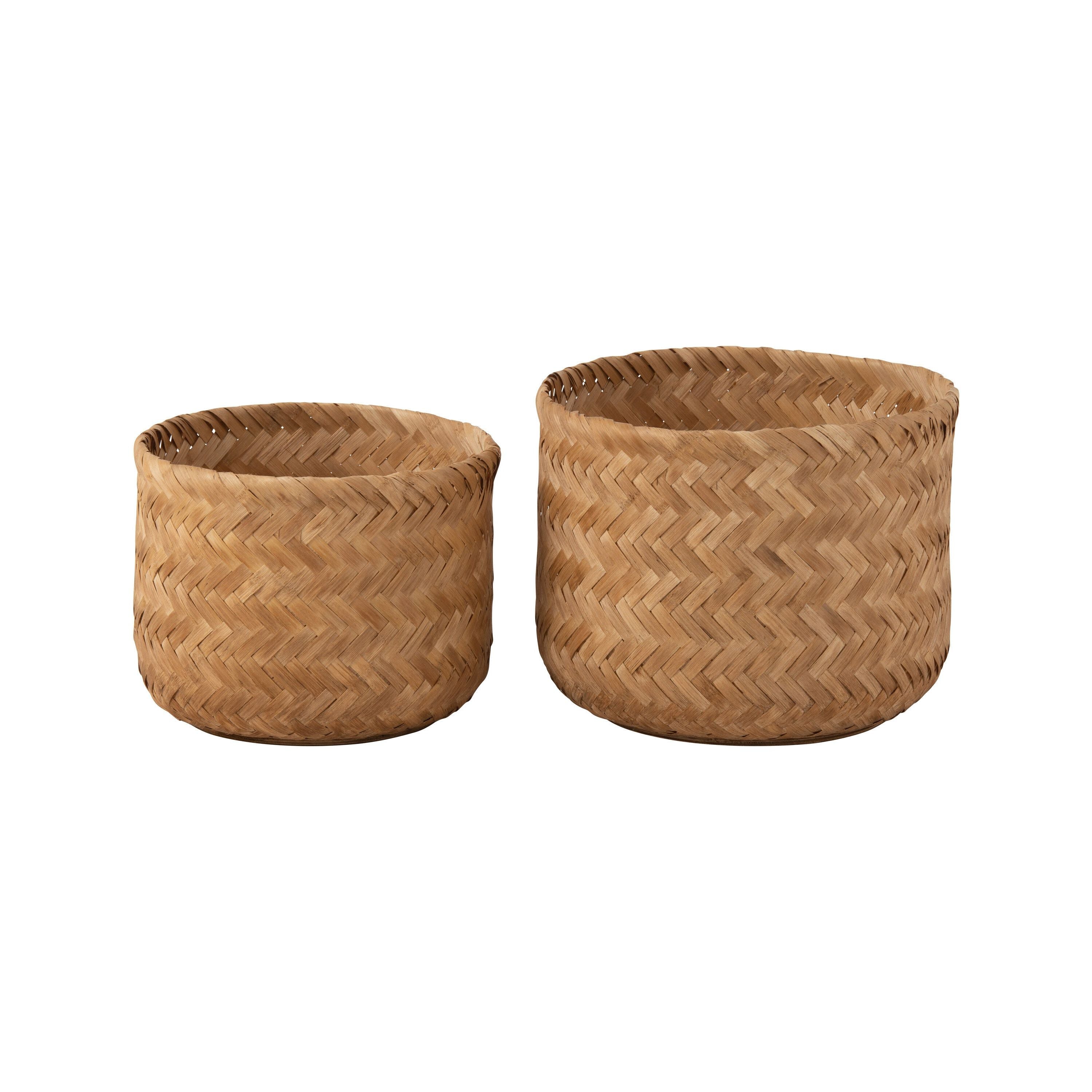 Set Of Two Basket Bamboo Natural