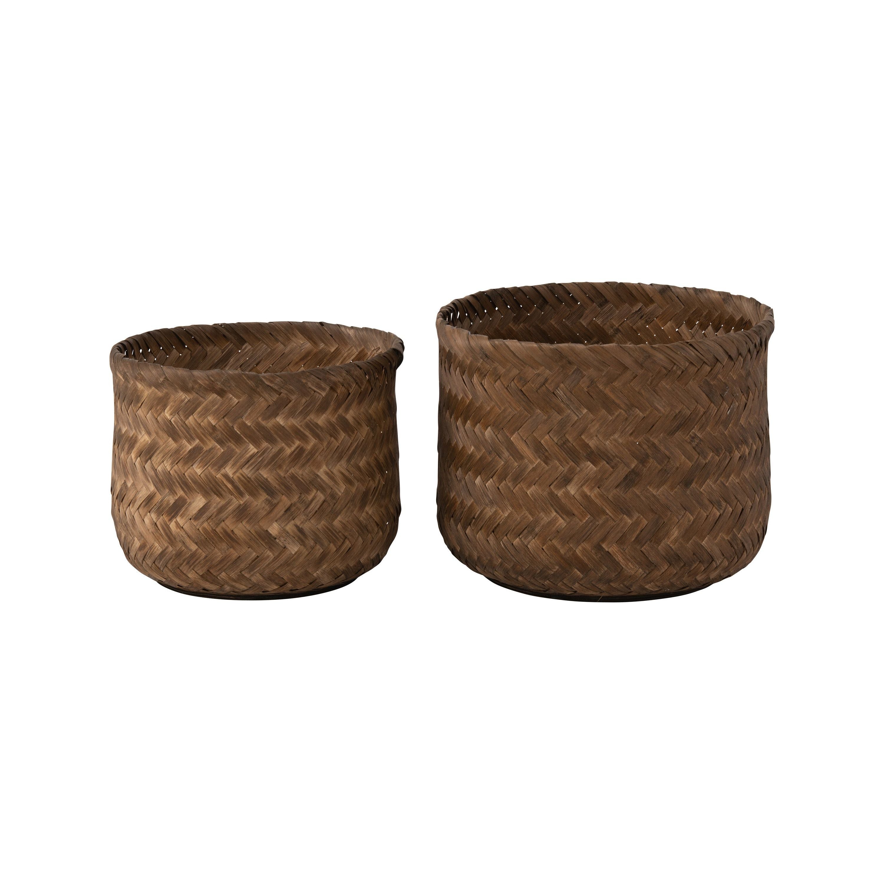 Set Of Two Basket Bamboo Dark Brown