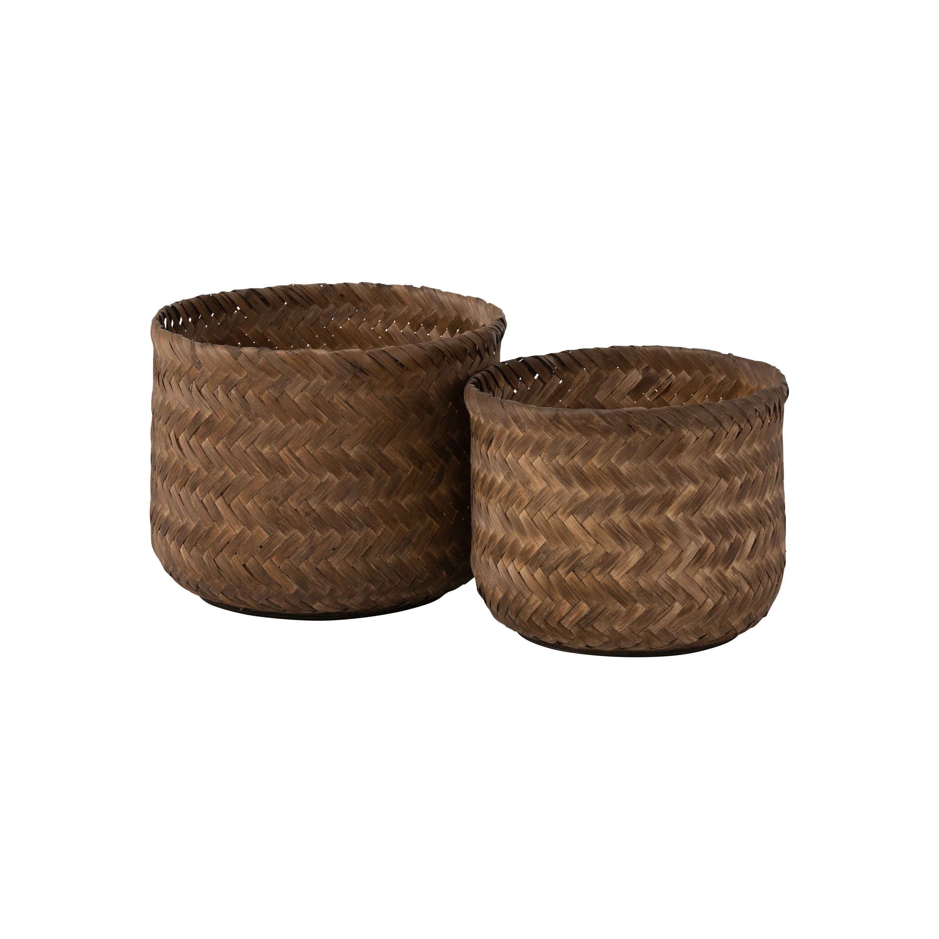 Set Of Two Basket Bamboo Dark Brown