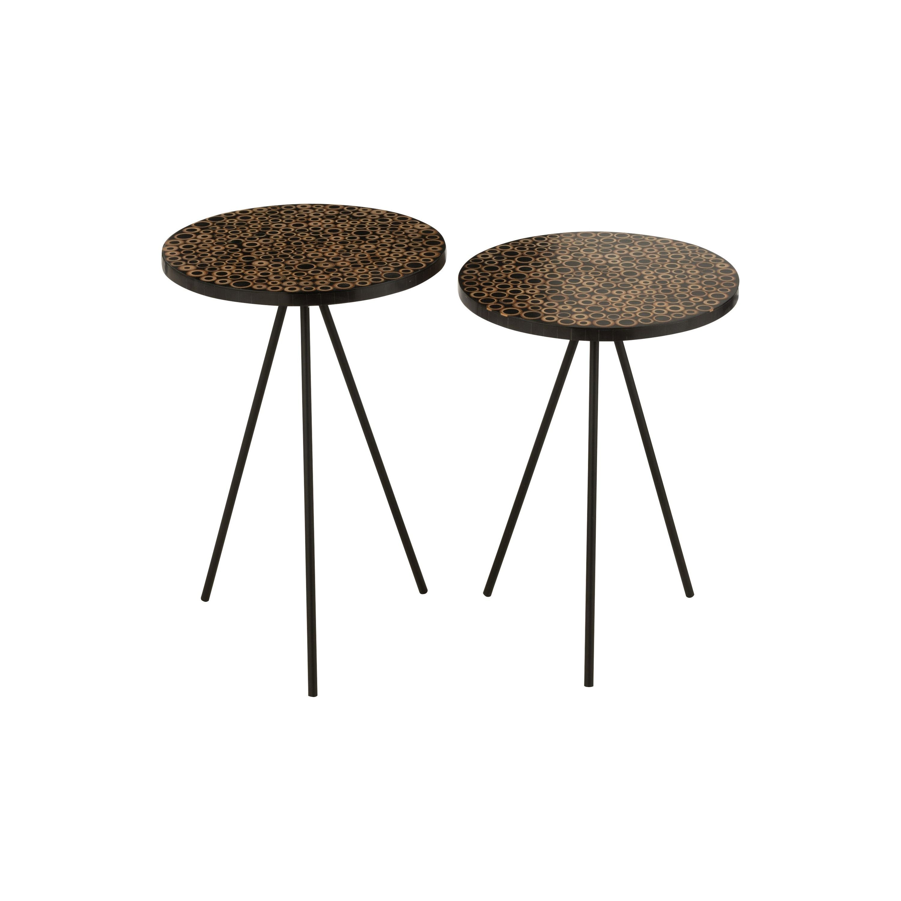 Set Of Two Side Table Rings Resine Brown/black