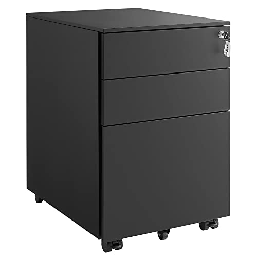 Mobile Chest of Drawers with 3 Drawers - Black