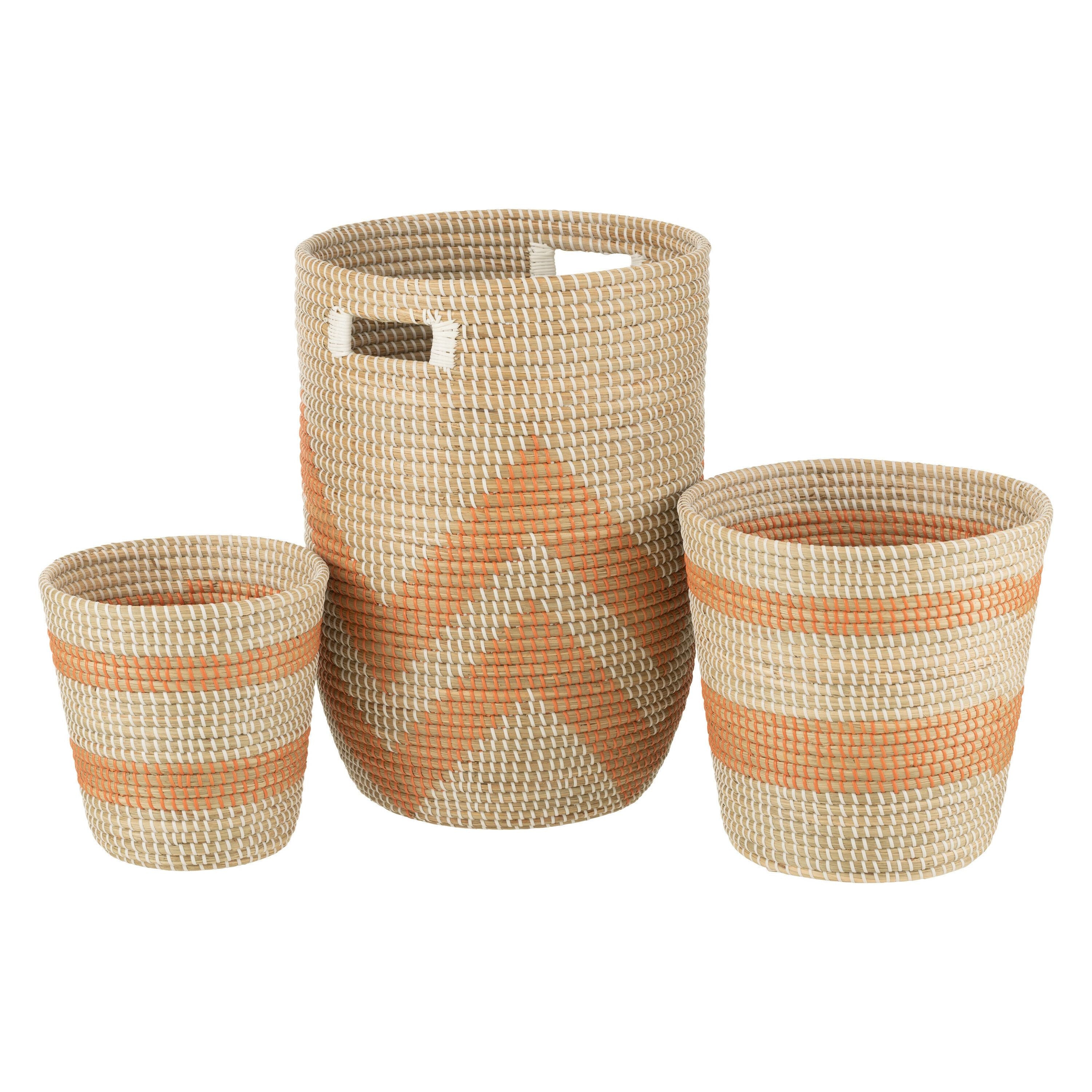 Set 3 Baskets Striped Seagrass Orange
