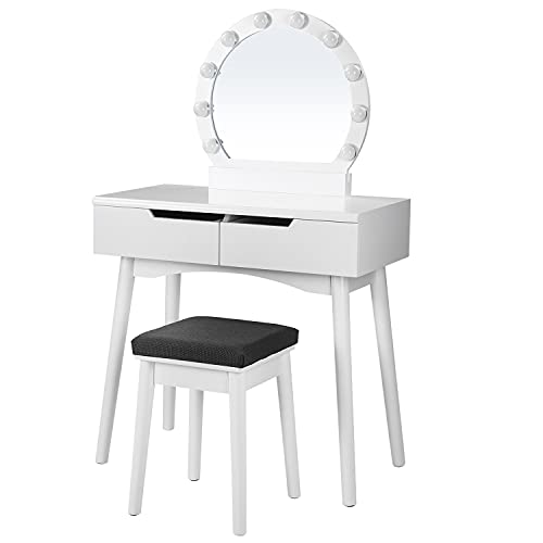 Make-up table with mirror and drawers.