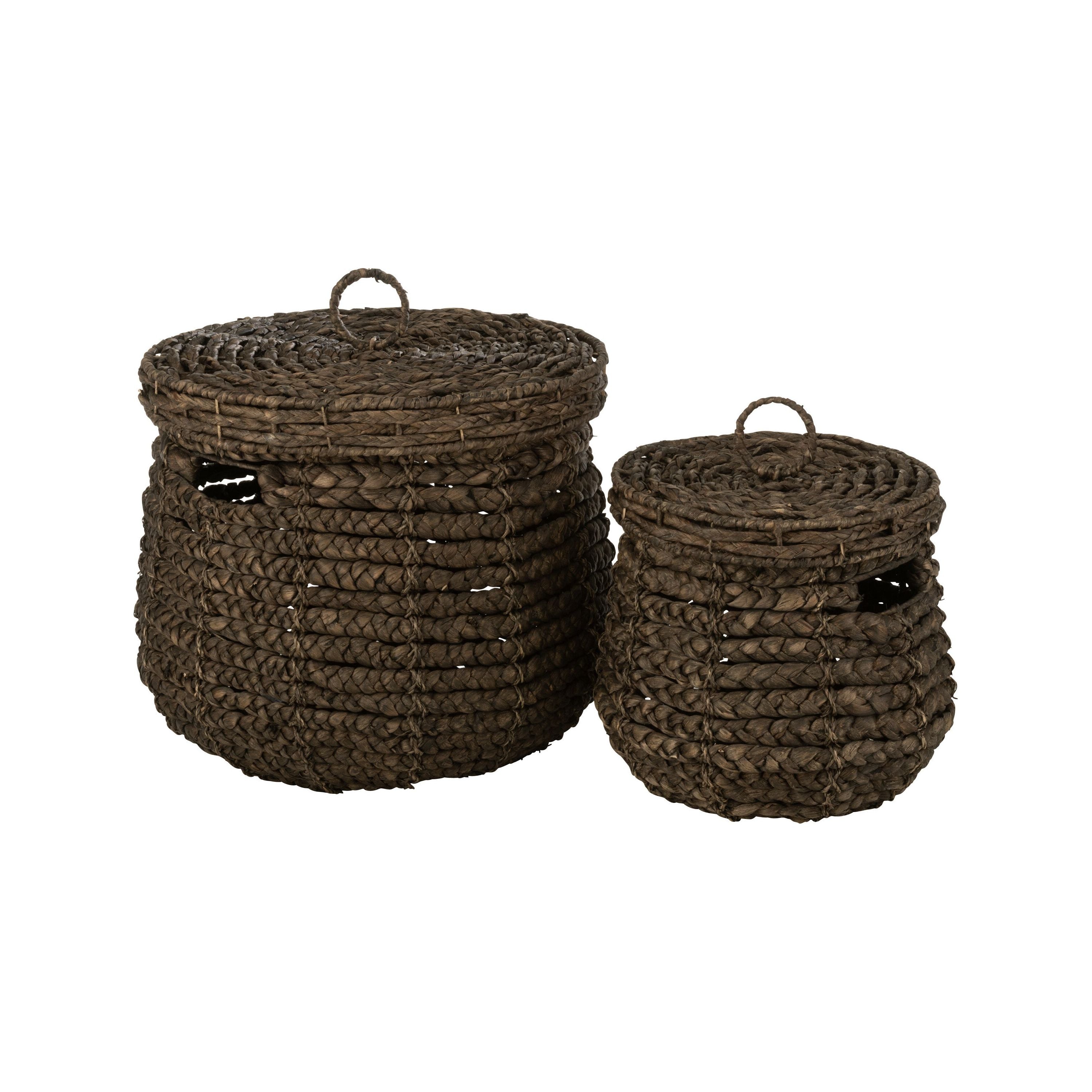 Set 2 Baskets Maurice Water Hyacinth Dark Brown
