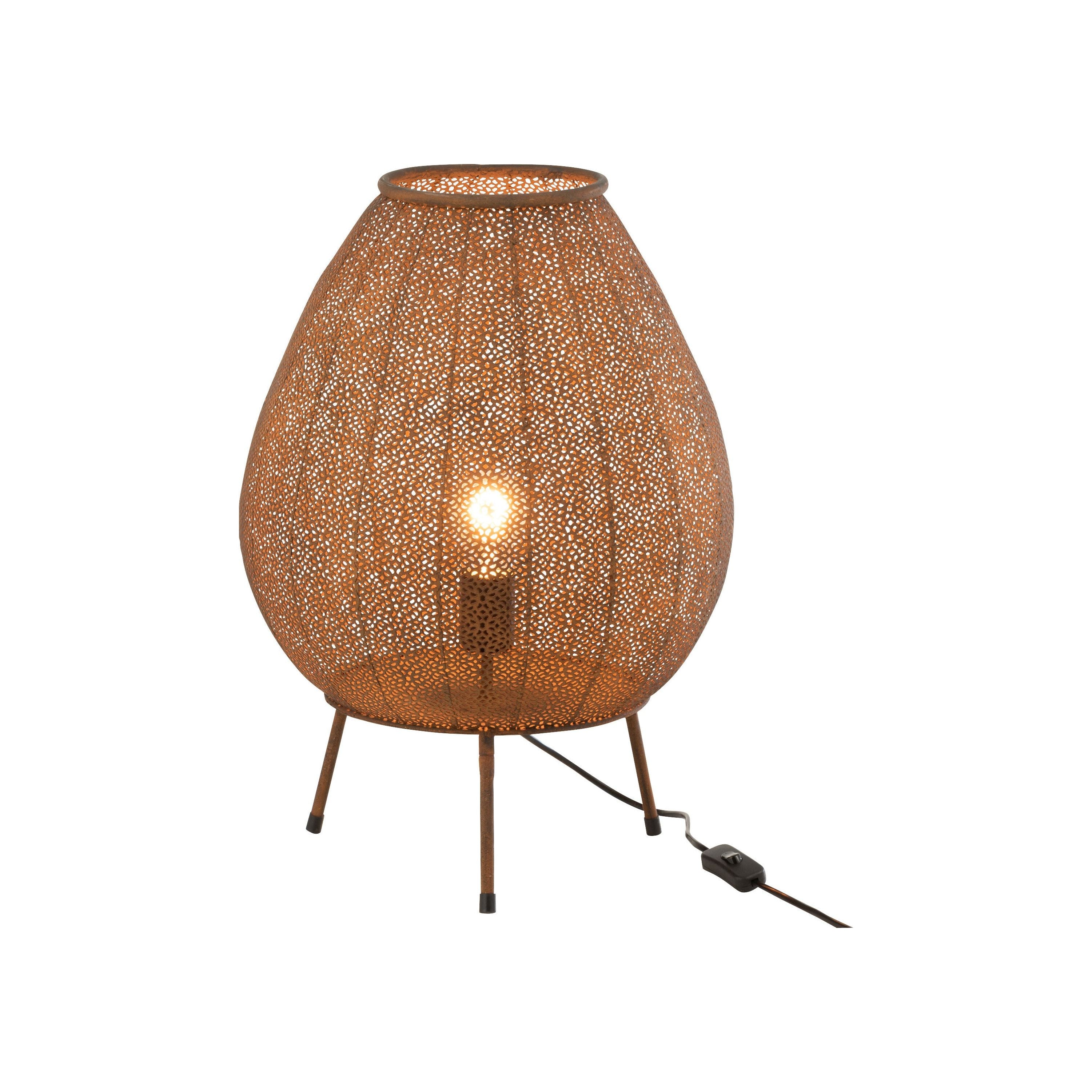 Table Lamp On Foot Oriental Metal Brown Large