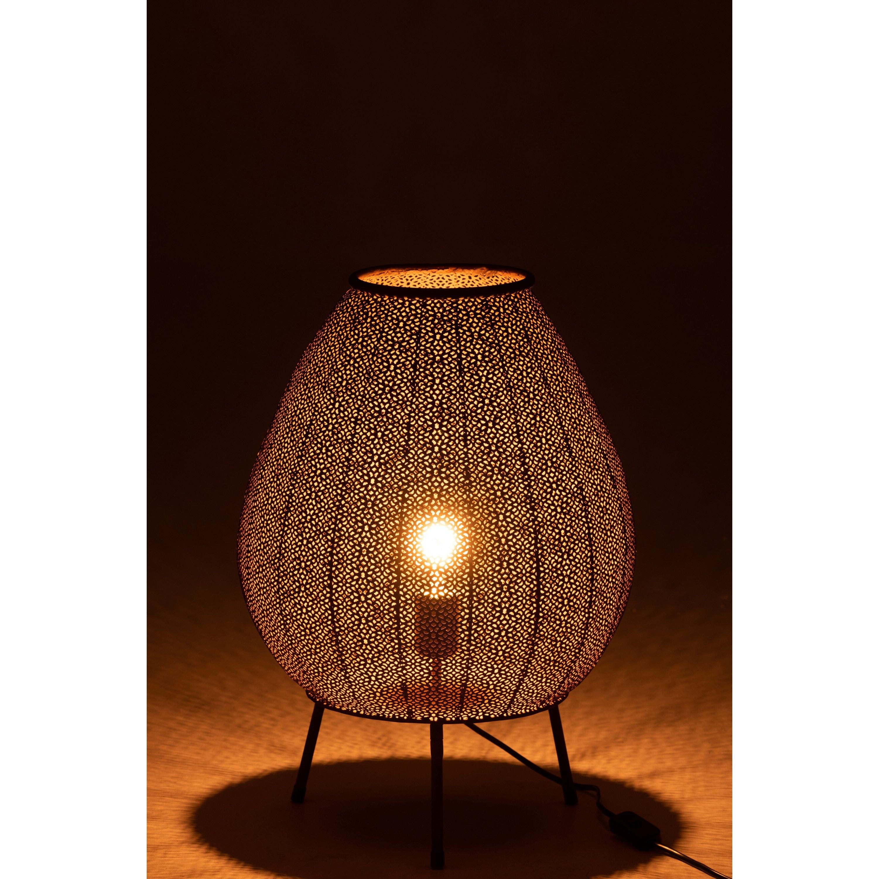 Table Lamp On Foot Oriental Metal Brown Large