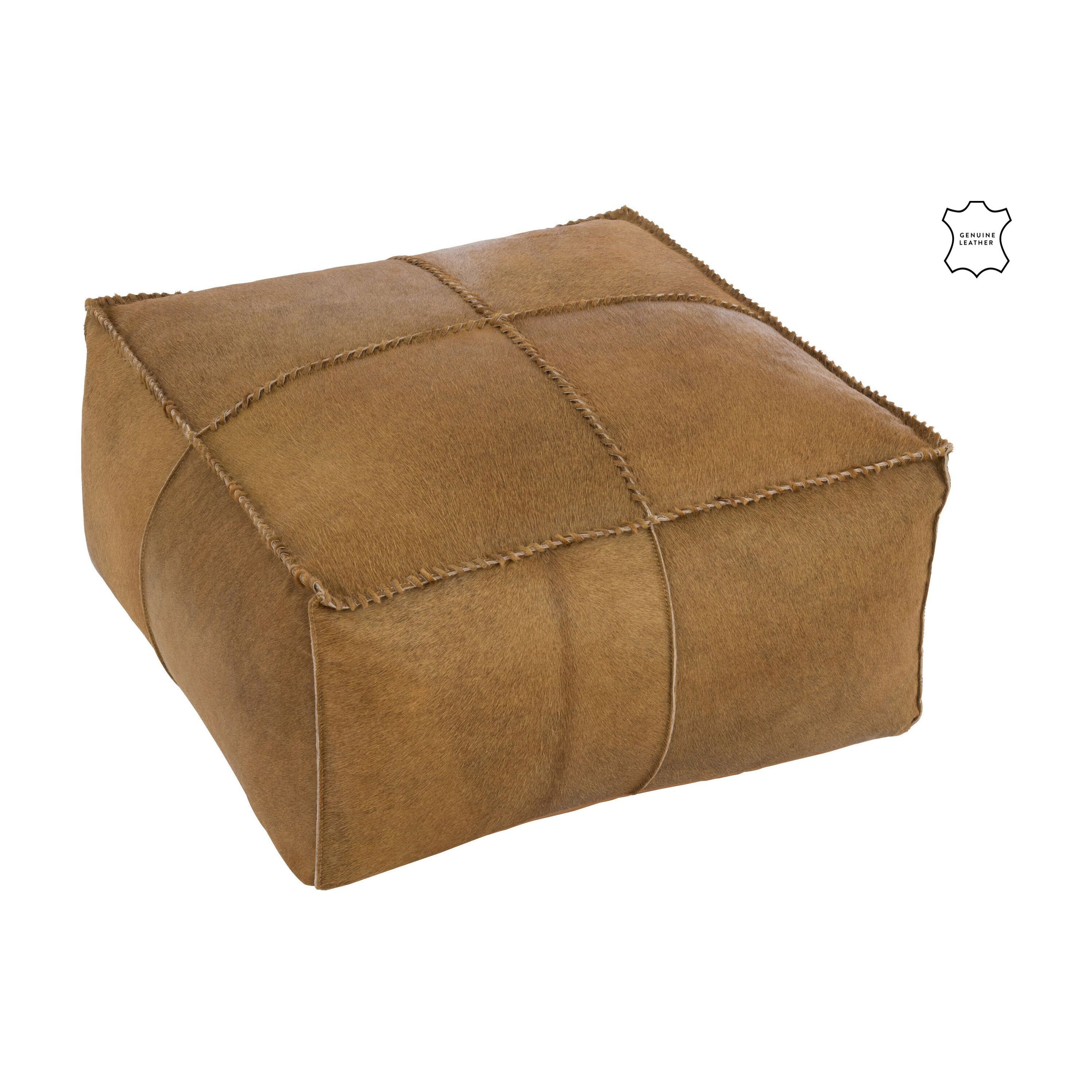 Pouf Cowhair Leather Dark/camel