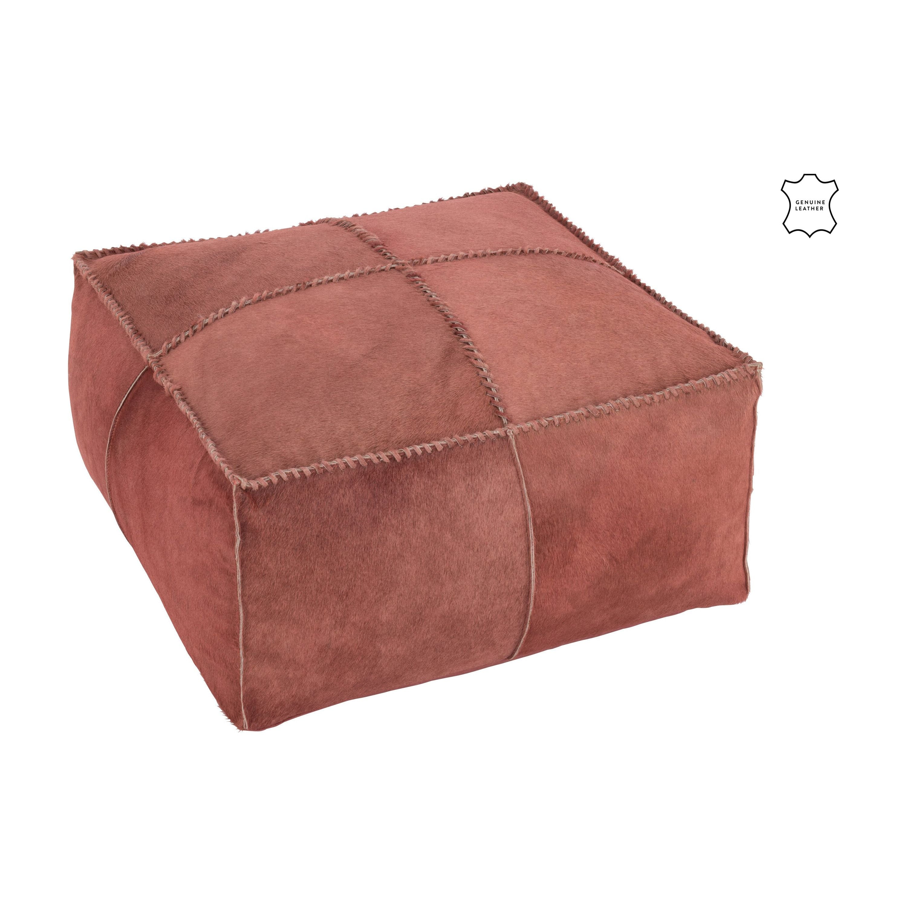 Pouf Cowhair Leather Red