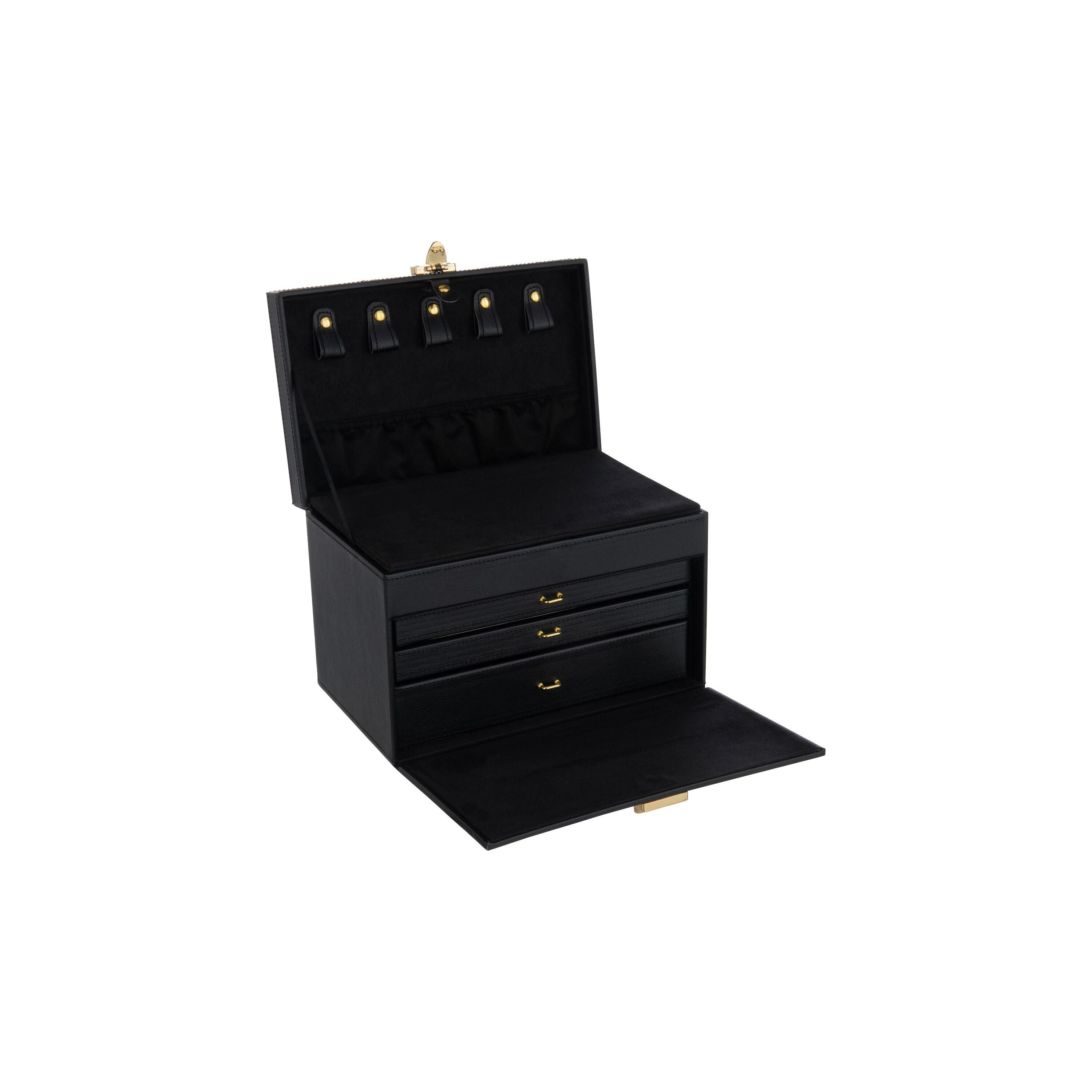 Jewelry Box With Handle + Mirror Artificial Leather Black