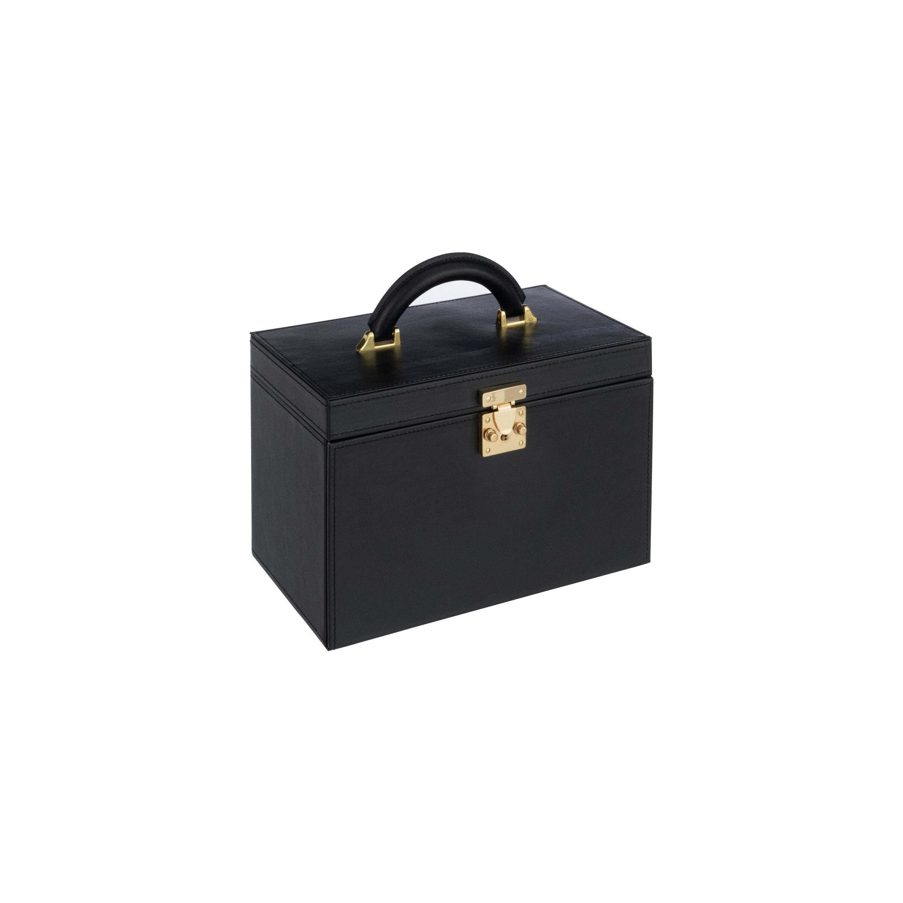 Jewelry Box With Handle + Mirror Artificial Leather Black
