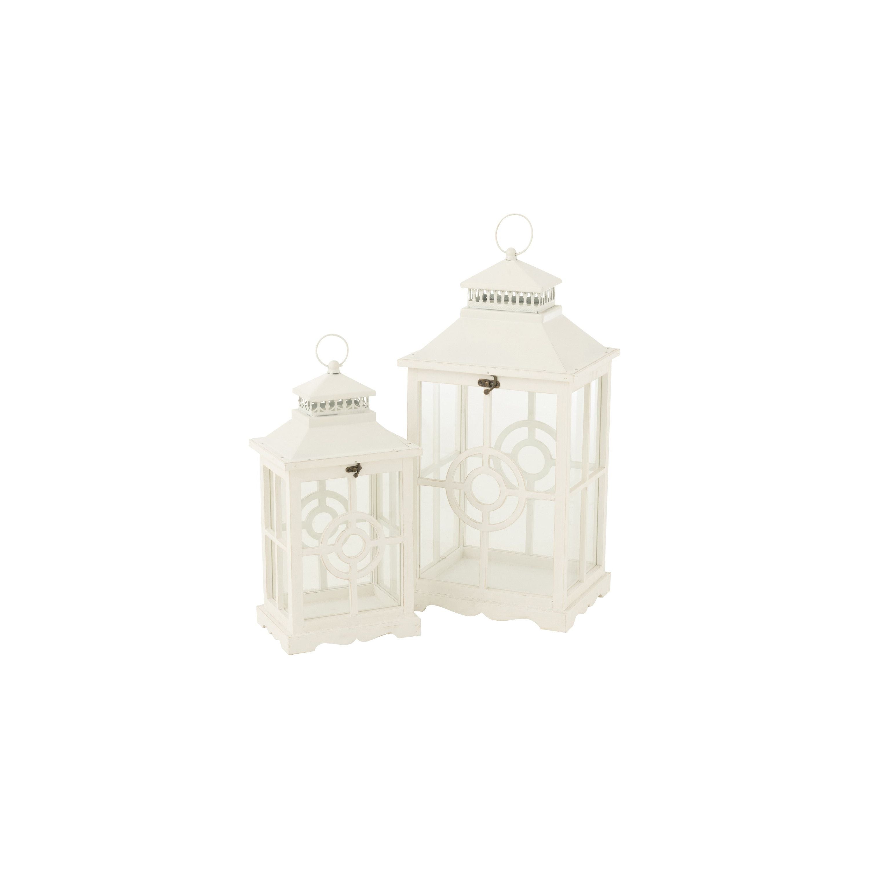 Set Of Two Lanterns Circles Wood White