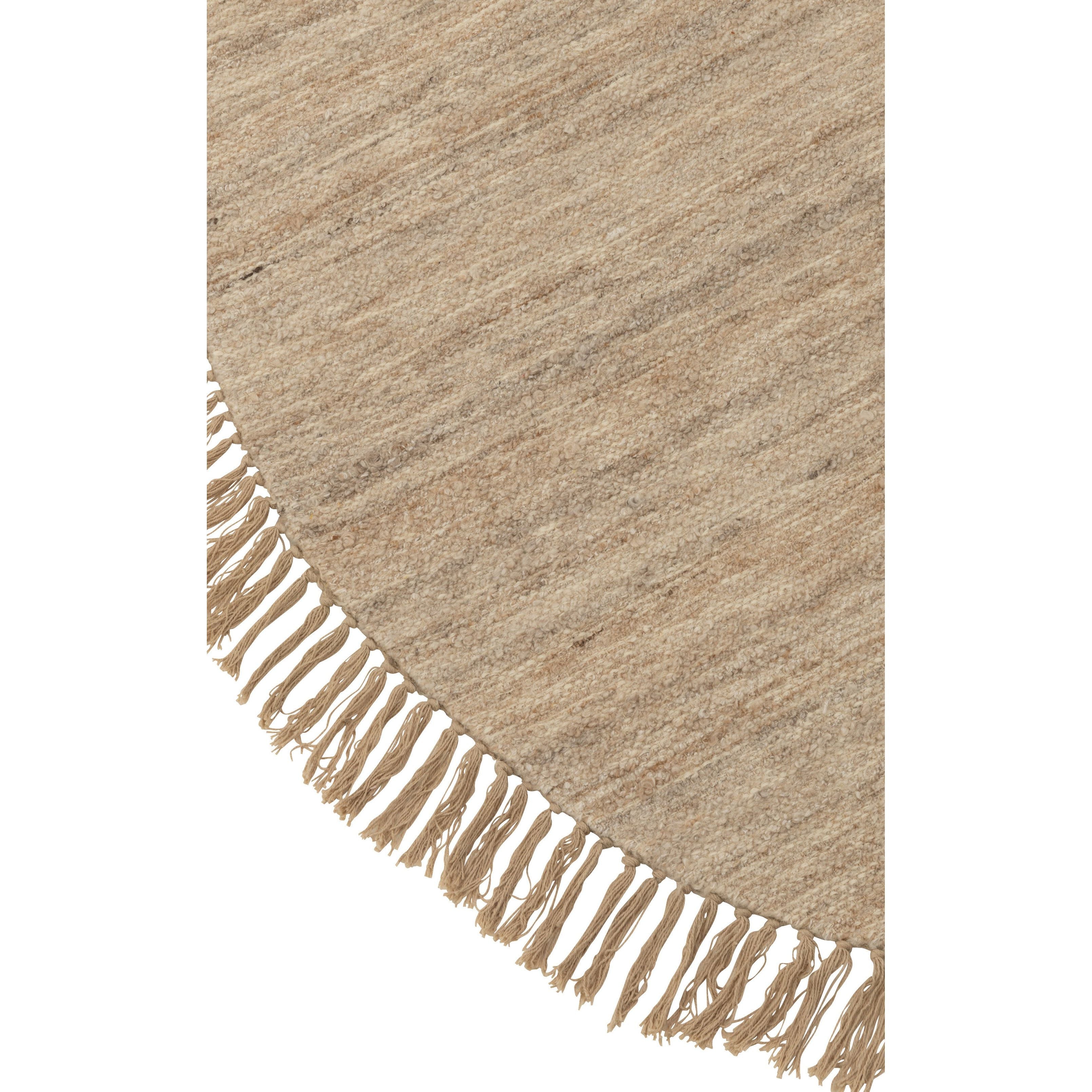 Carpet Round + Fringes Two-tone Fabric Wool Beige Small