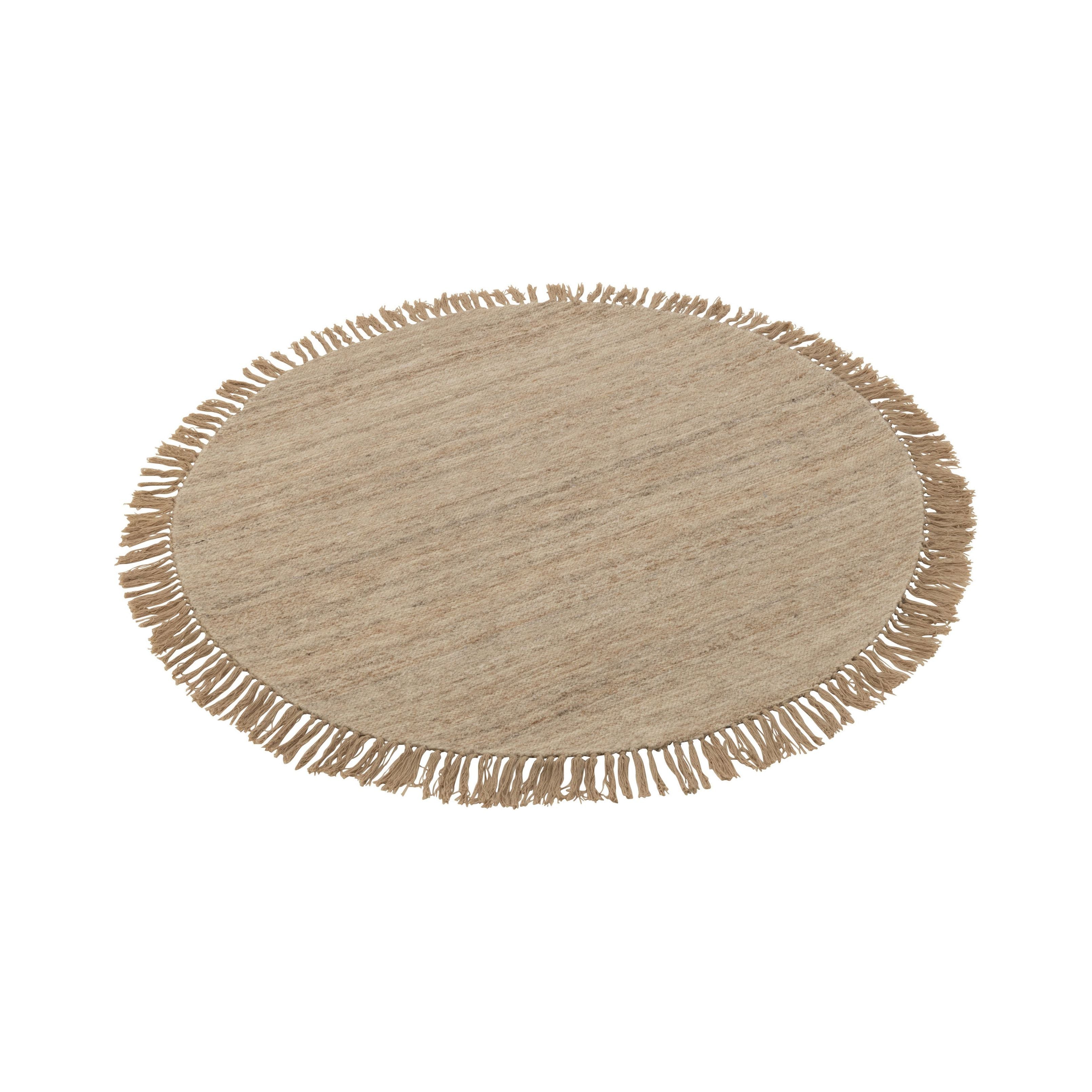 Carpet Round + Fringes Two-tone Fabric Wool Beige Small