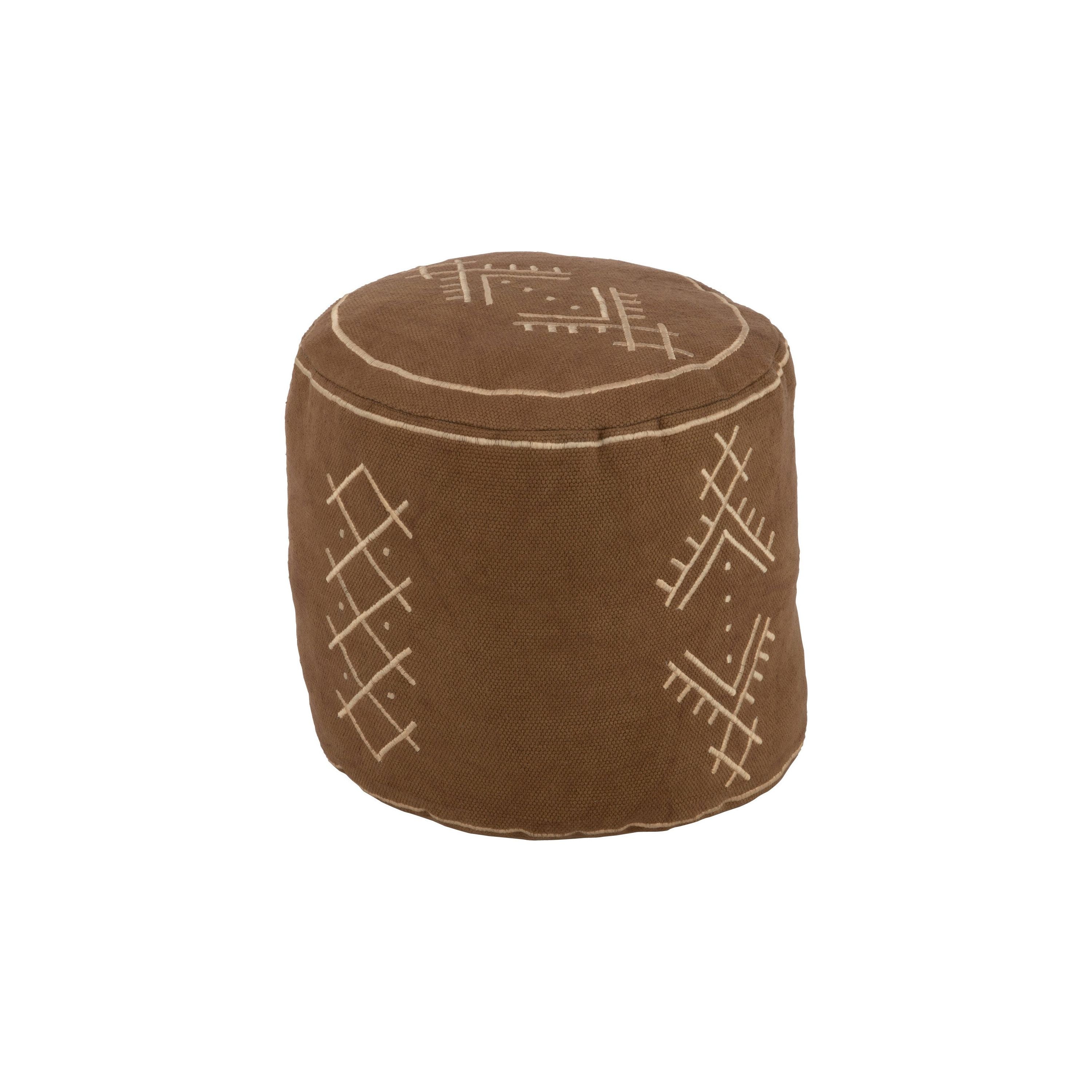 Pouf Cylinder Ethnic Patterns Cotton Brown