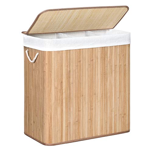 Laundry basket with 3 compartments, lid and handles