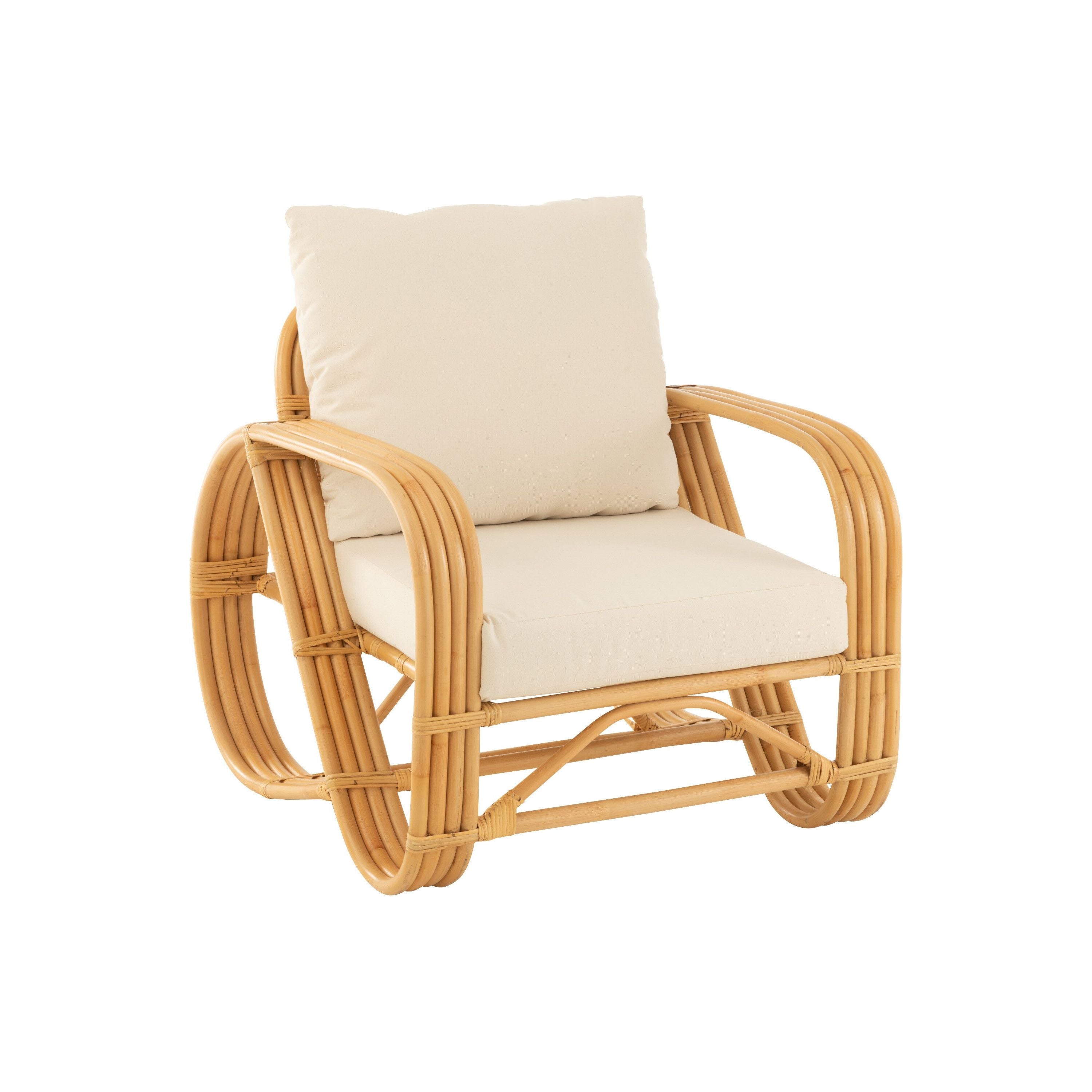 Armchair + cushion Rattan/textile Natural/white