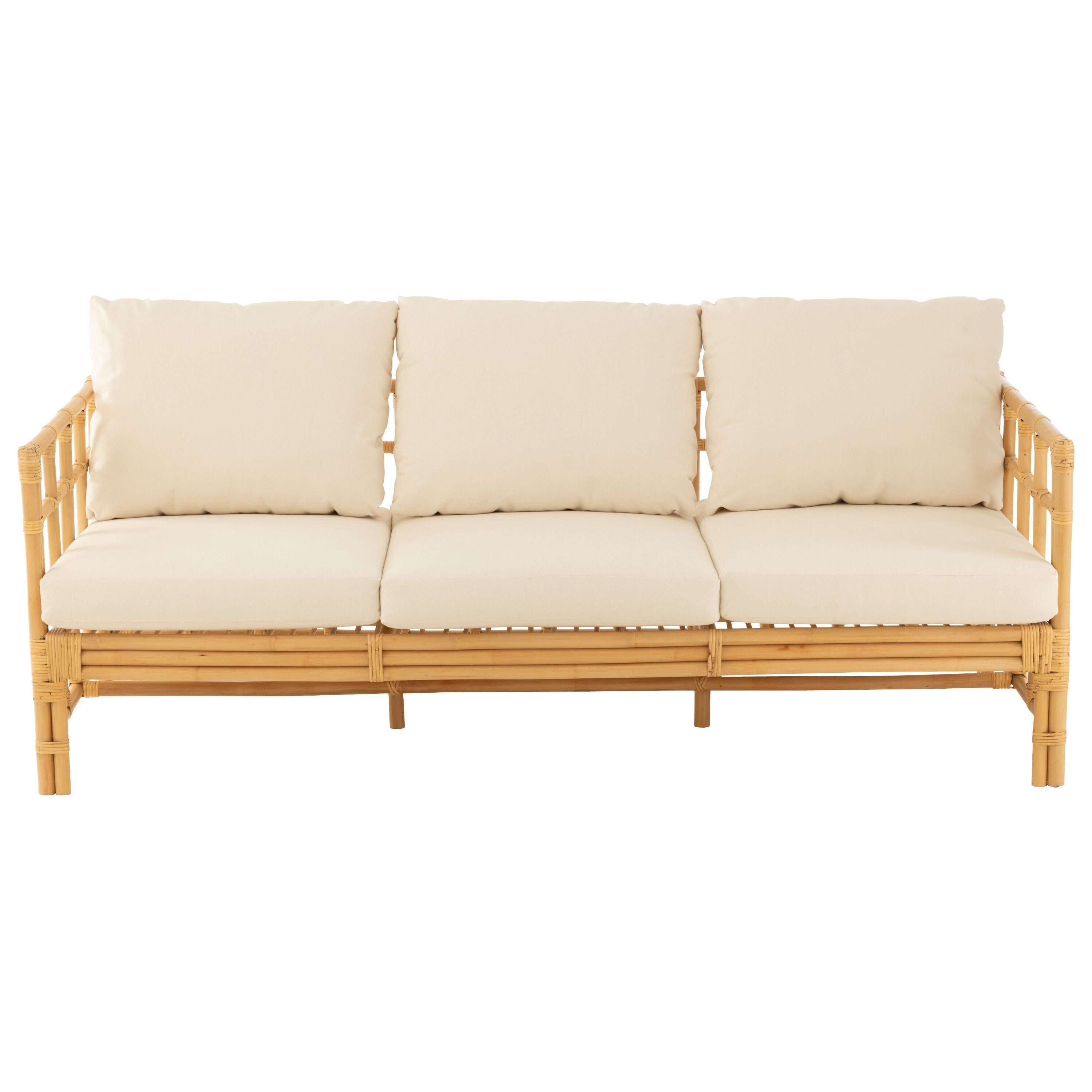 Sofa Elise+cushion 3 Persons Rattan/textile Natural/white
