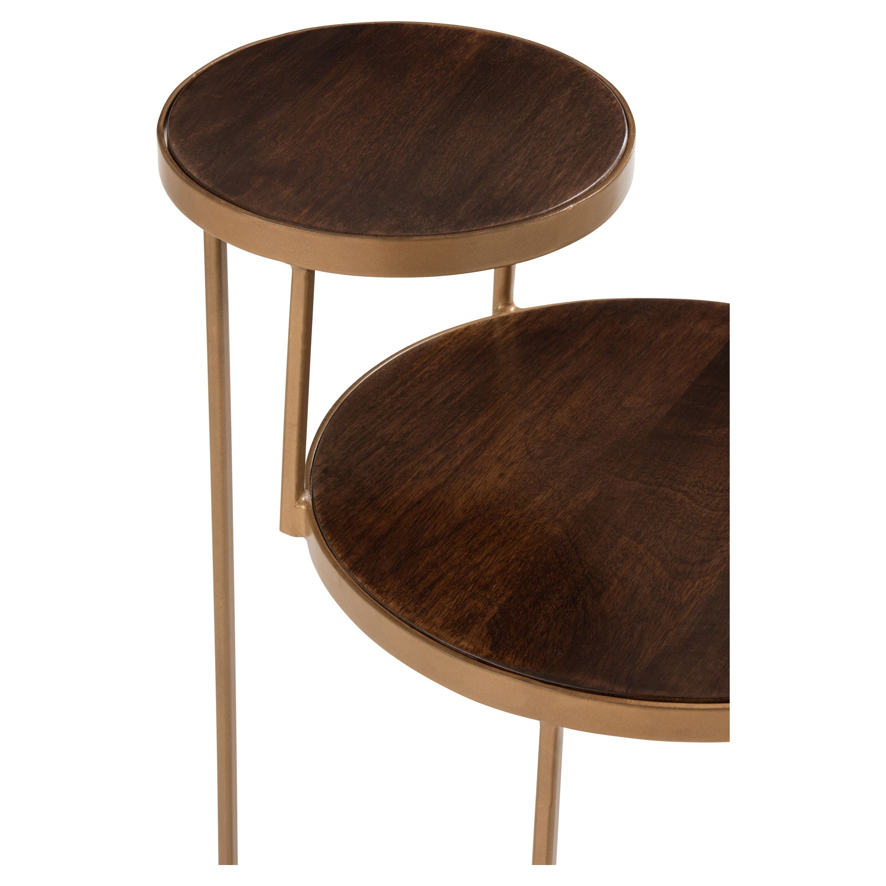 Side table Rafi 2 levels Iron/mango Wood Gold/dark Brown