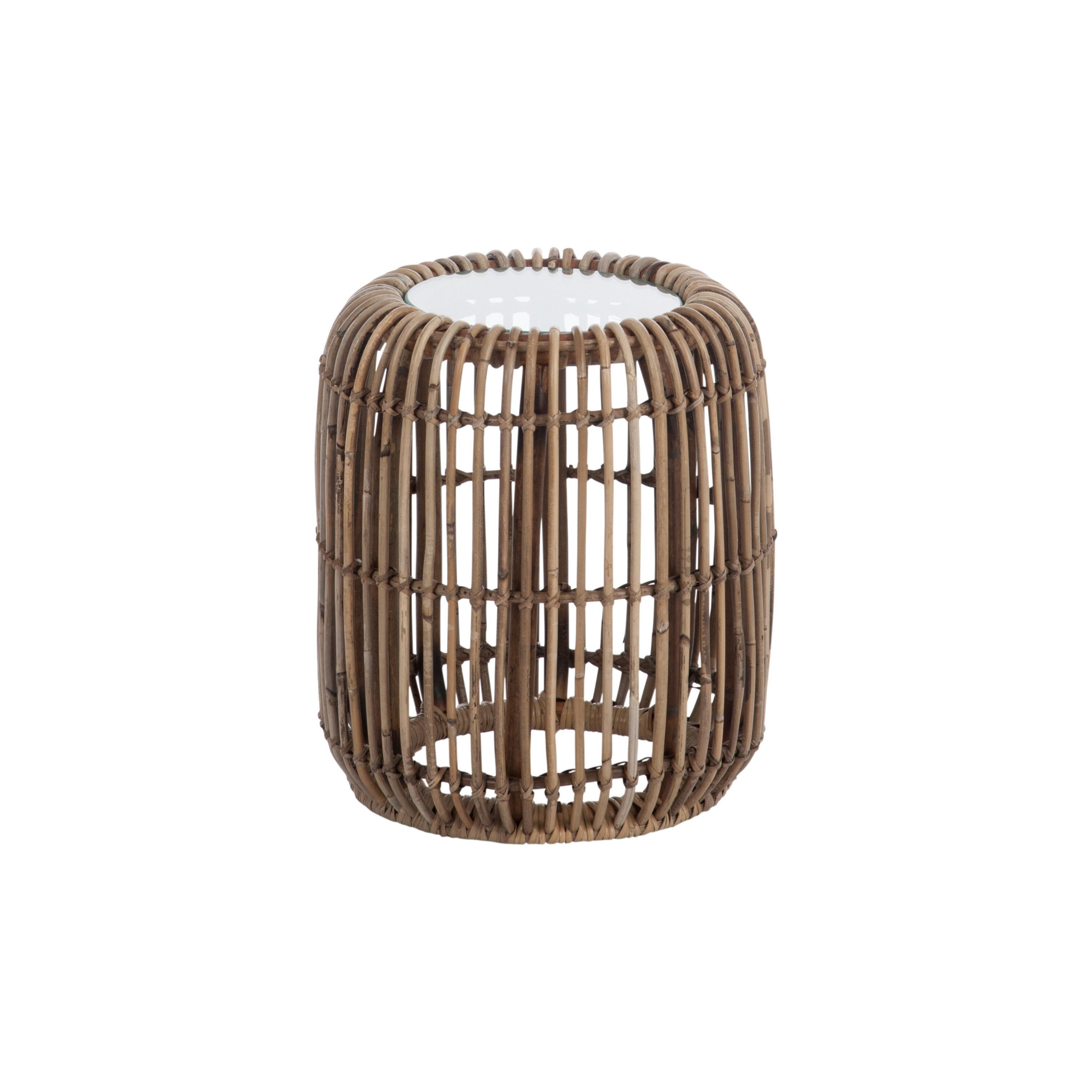 Side Table Round Rattan/glass Natural